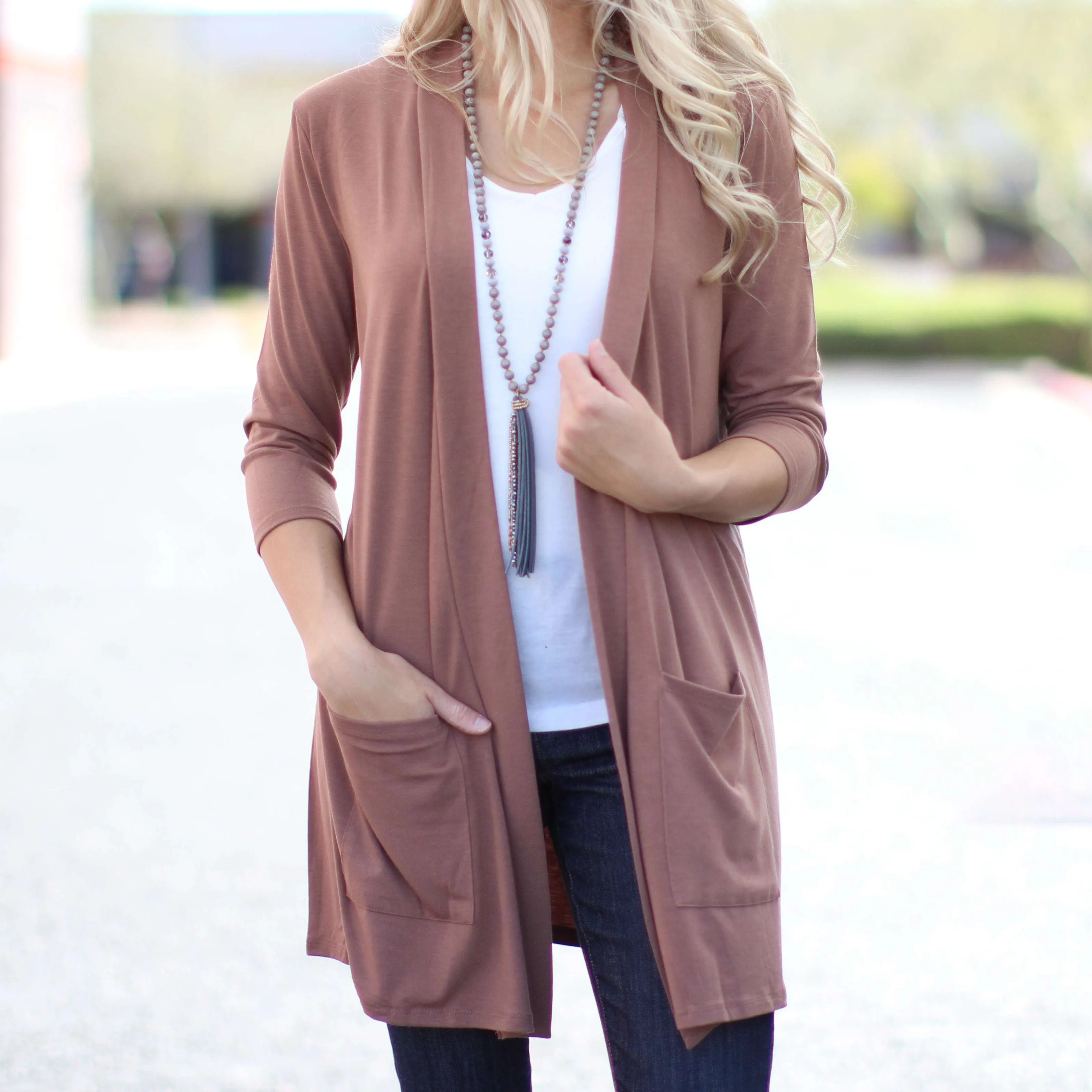 3/4 Sleeve Lightweight Pocket Cardigan