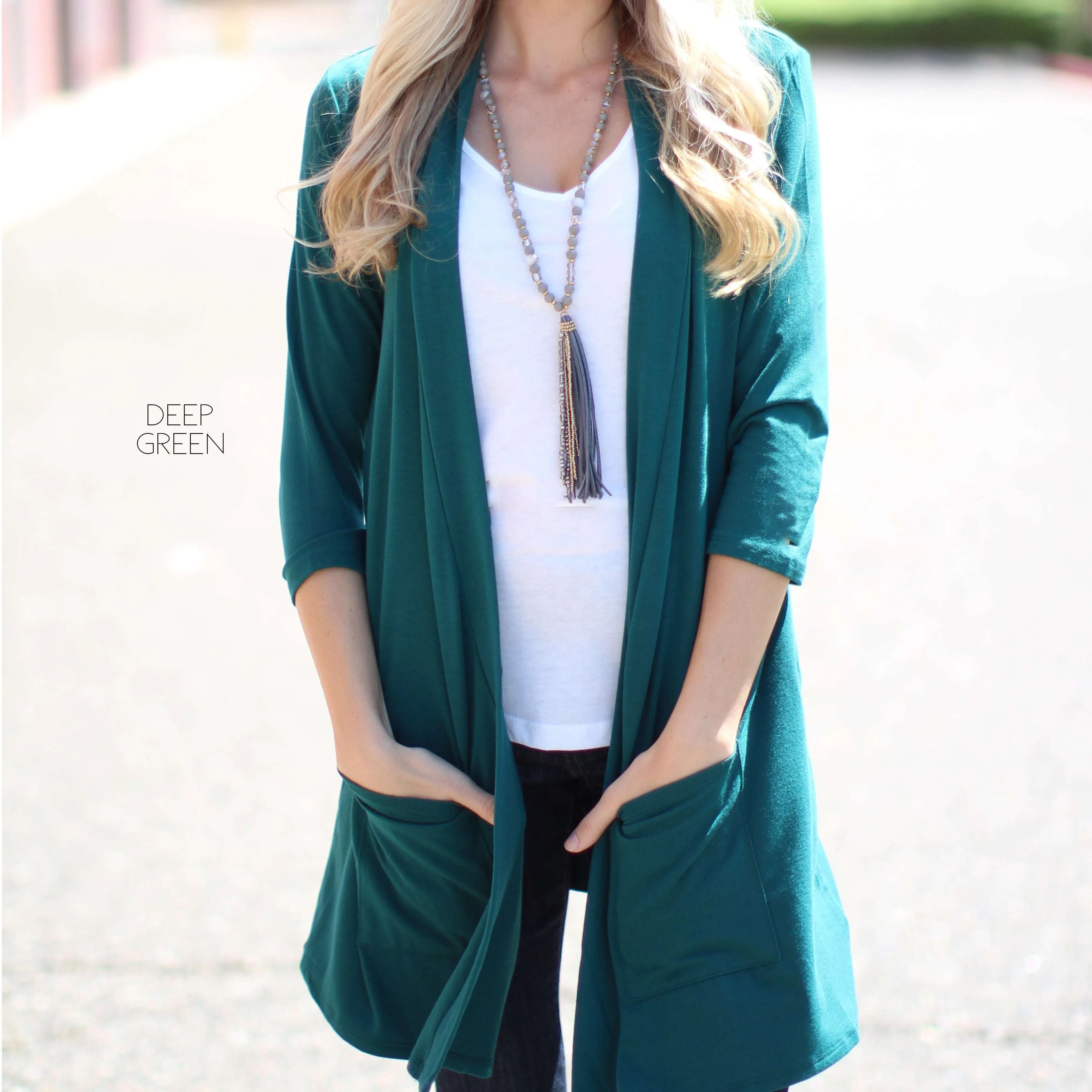 3/4 Sleeve Lightweight Pocket Cardigan