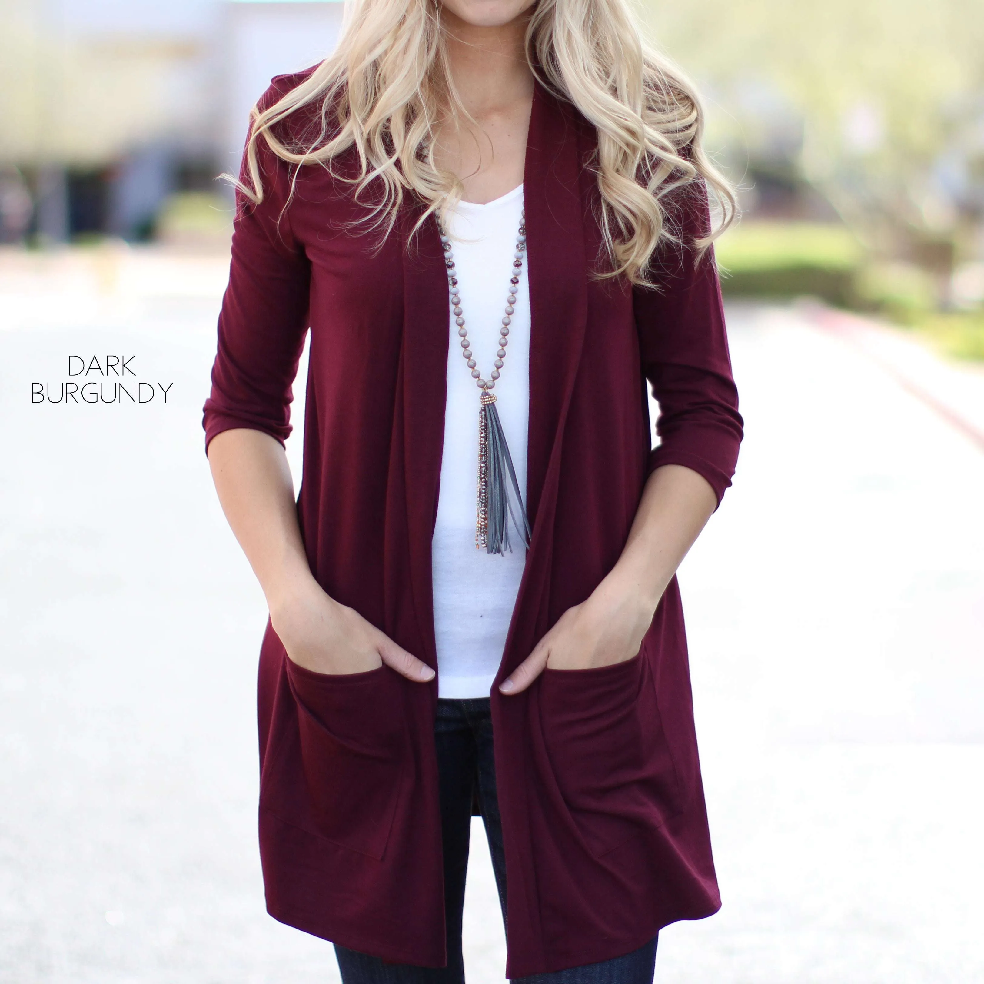 3/4 Sleeve Lightweight Pocket Cardigan