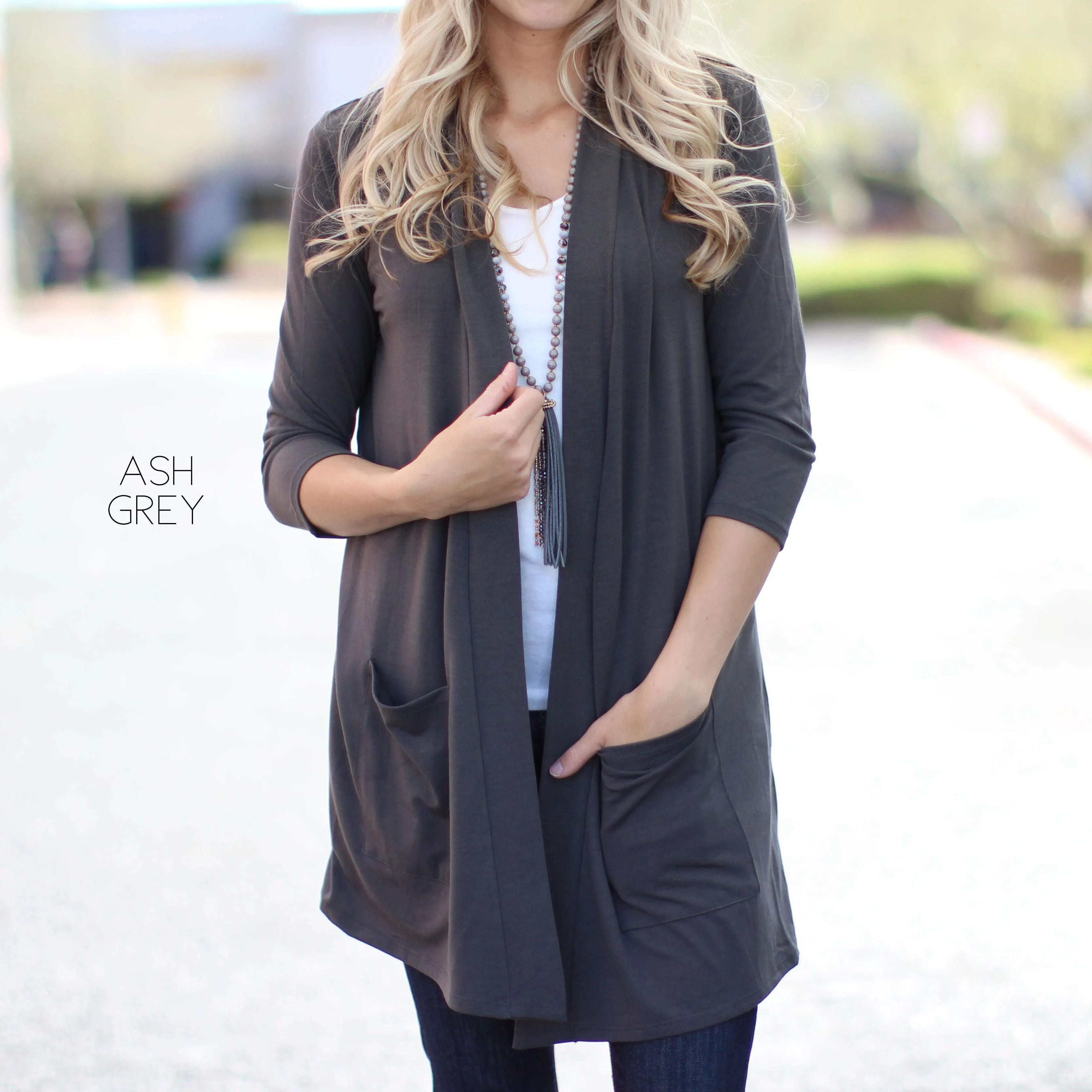 3/4 Sleeve Lightweight Pocket Cardigan