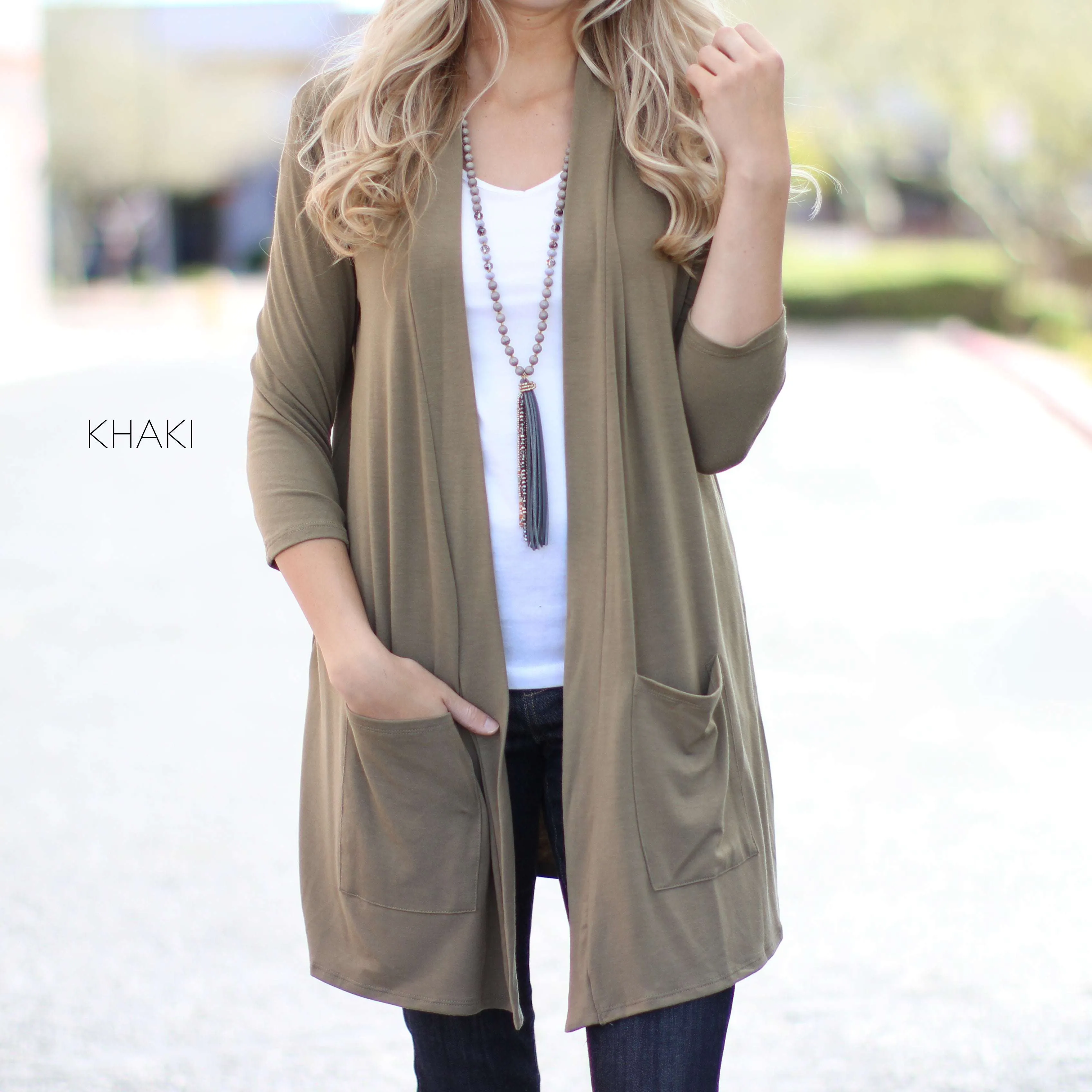 3/4 Sleeve Lightweight Pocket Cardigan