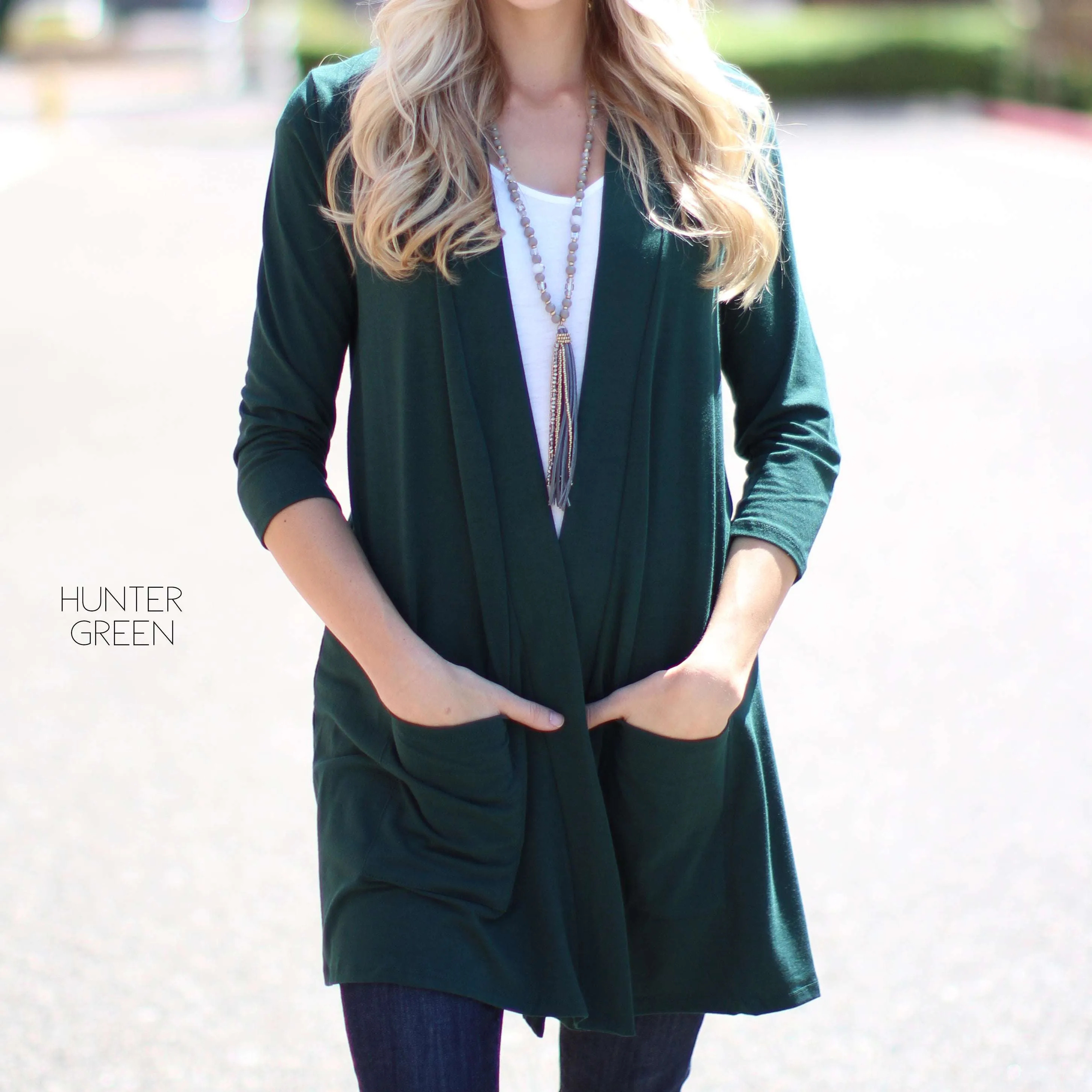 3/4 Sleeve Lightweight Pocket Cardigan