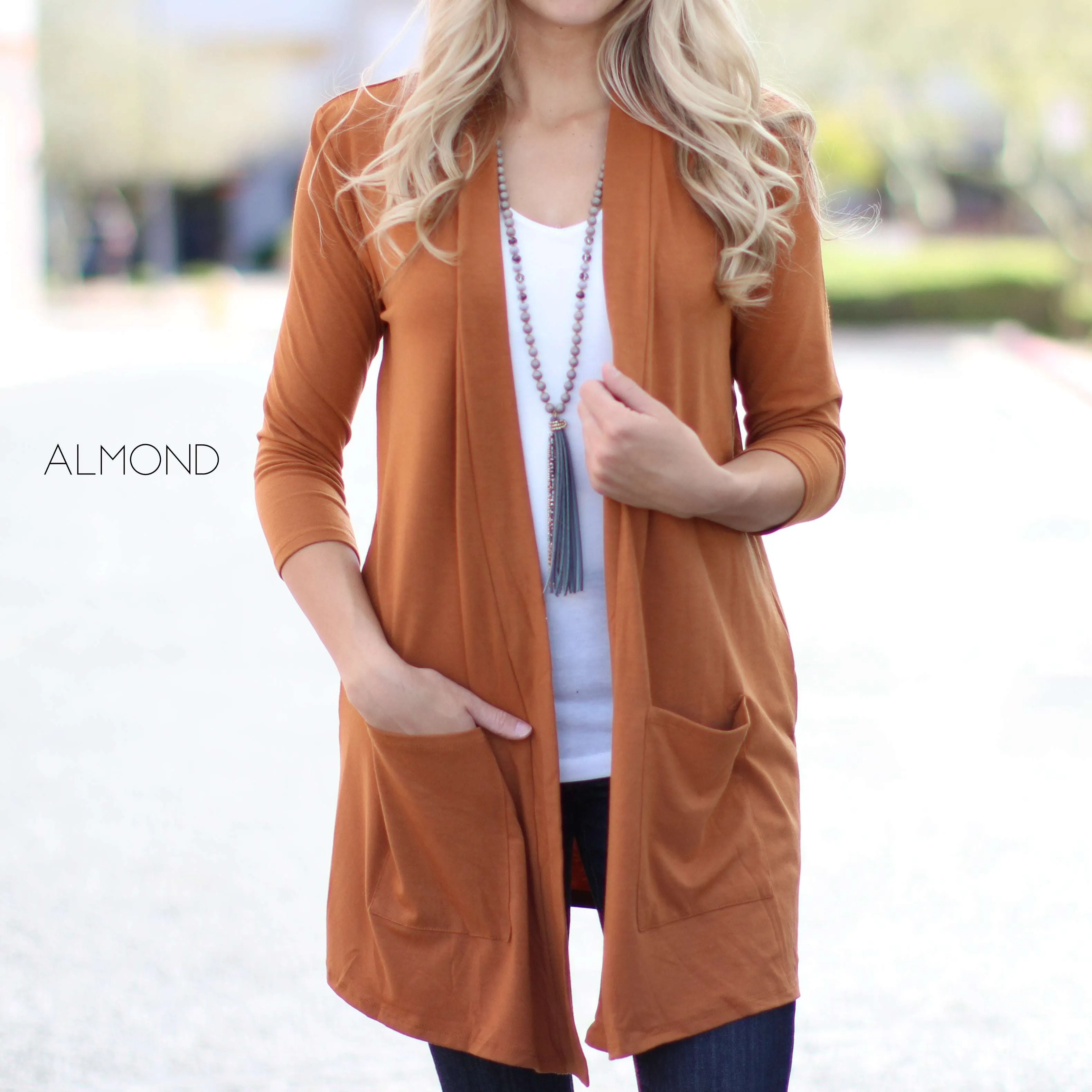 3/4 Sleeve Lightweight Pocket Cardigan