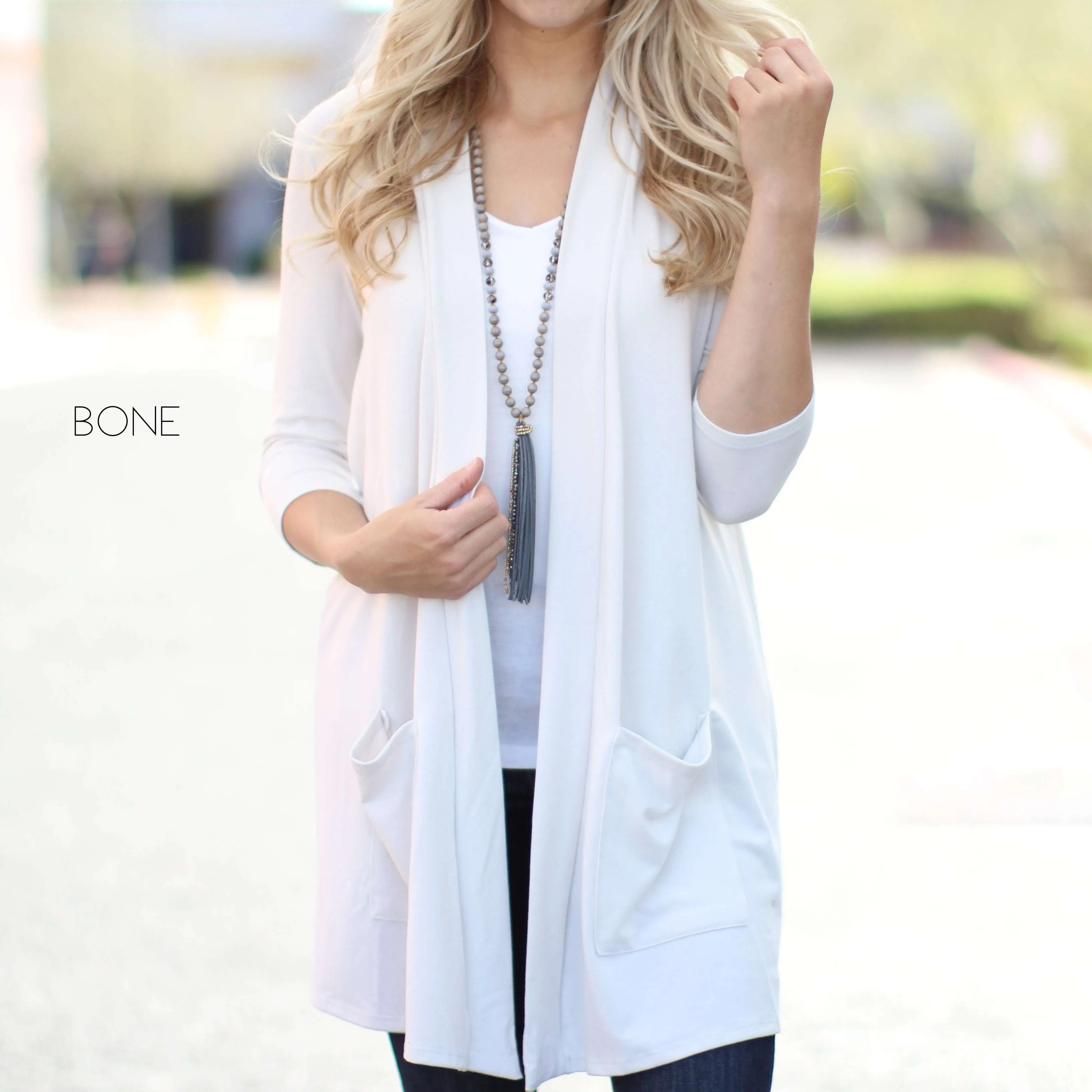 3/4 Sleeve Lightweight Pocket Cardigan