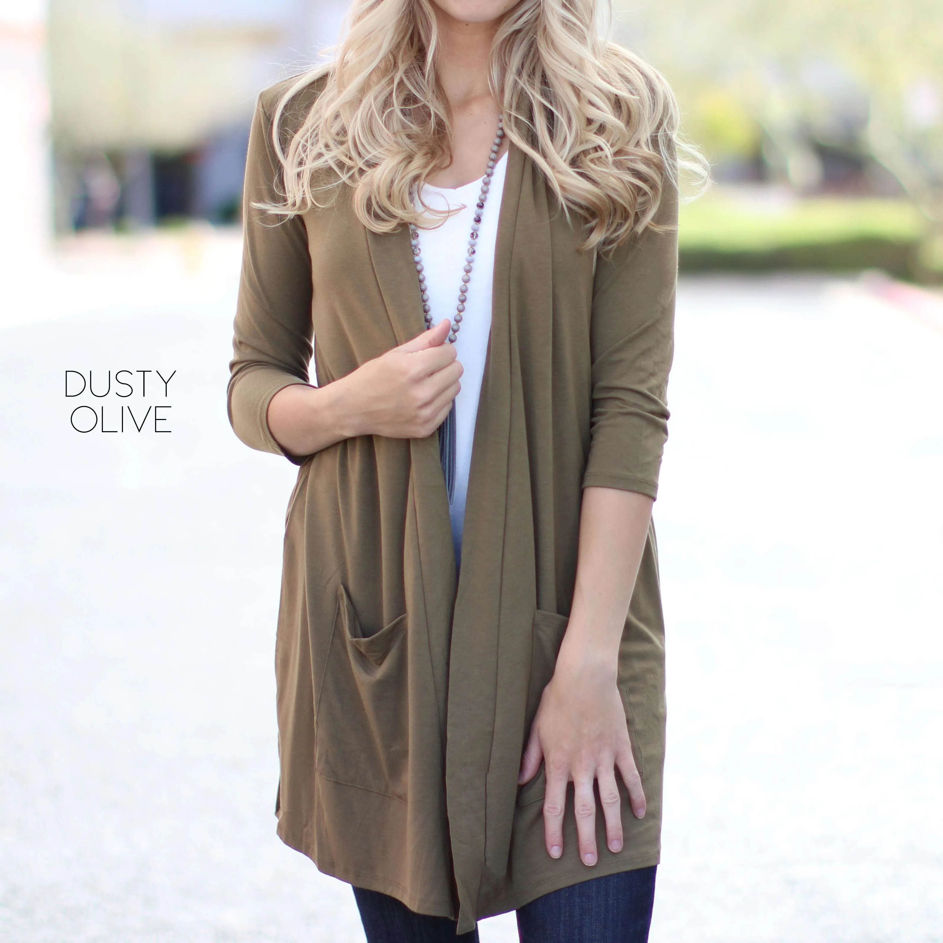 3/4 Sleeve Lightweight Pocket Cardigan