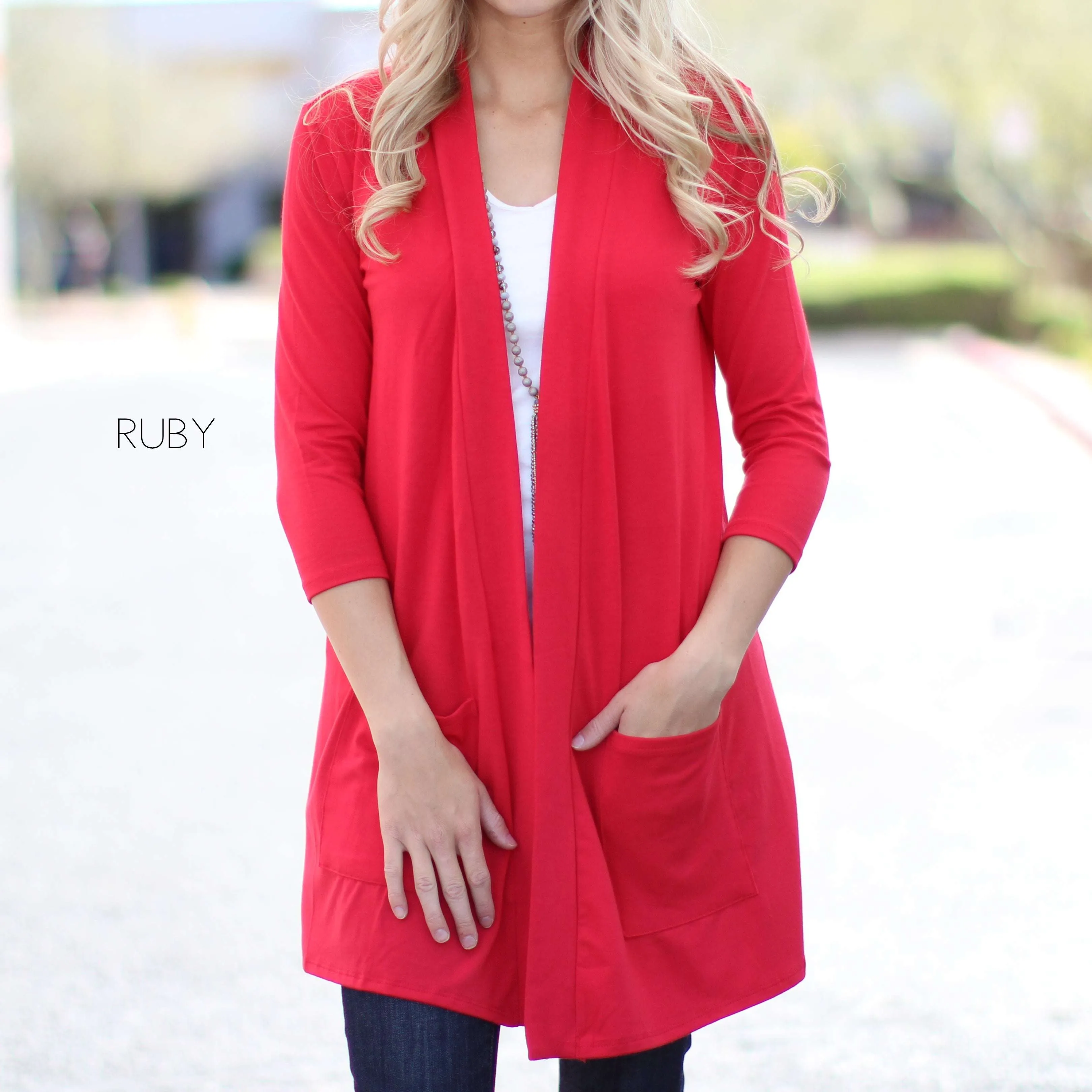 3/4 Sleeve Lightweight Pocket Cardigan