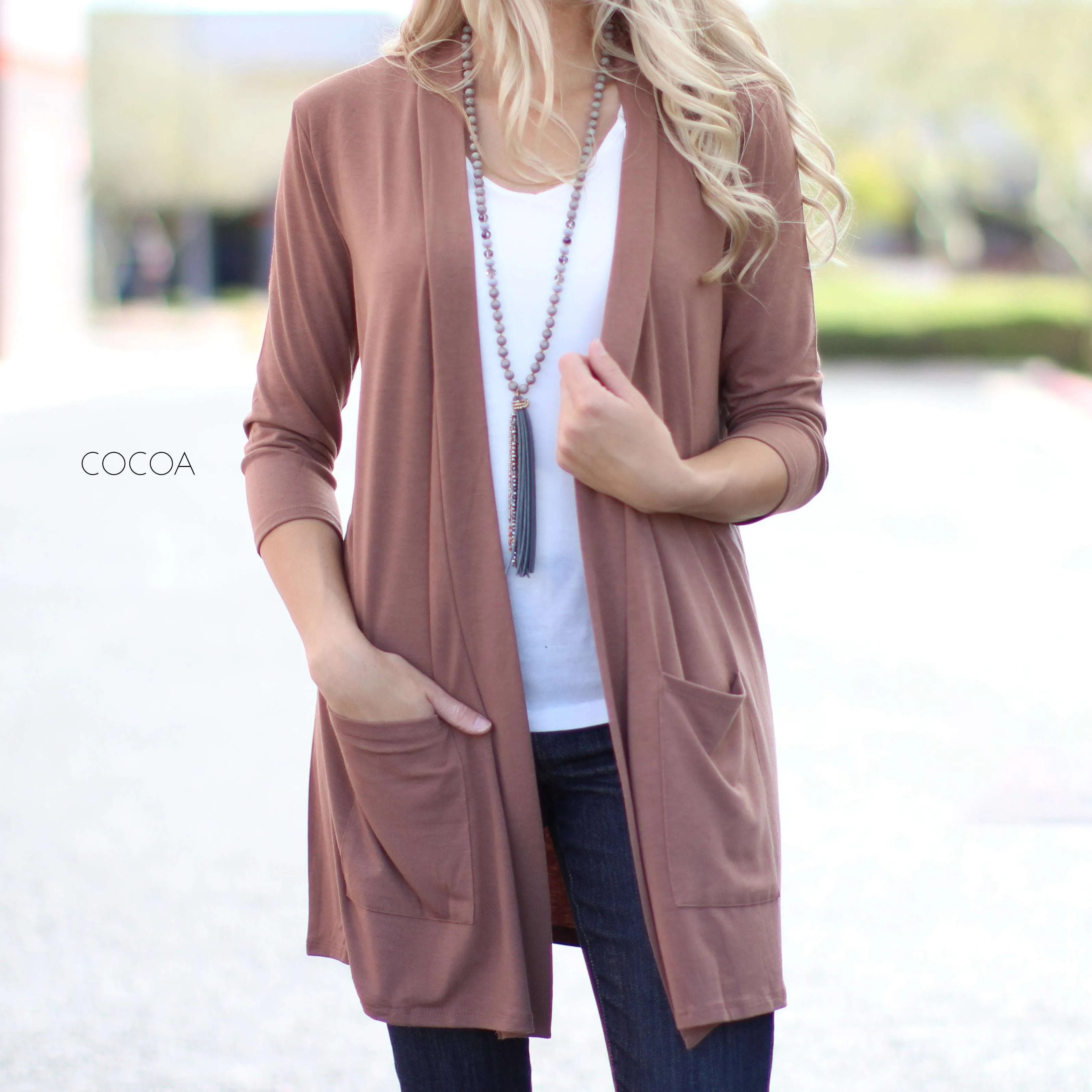 3/4 Sleeve Lightweight Pocket Cardigan