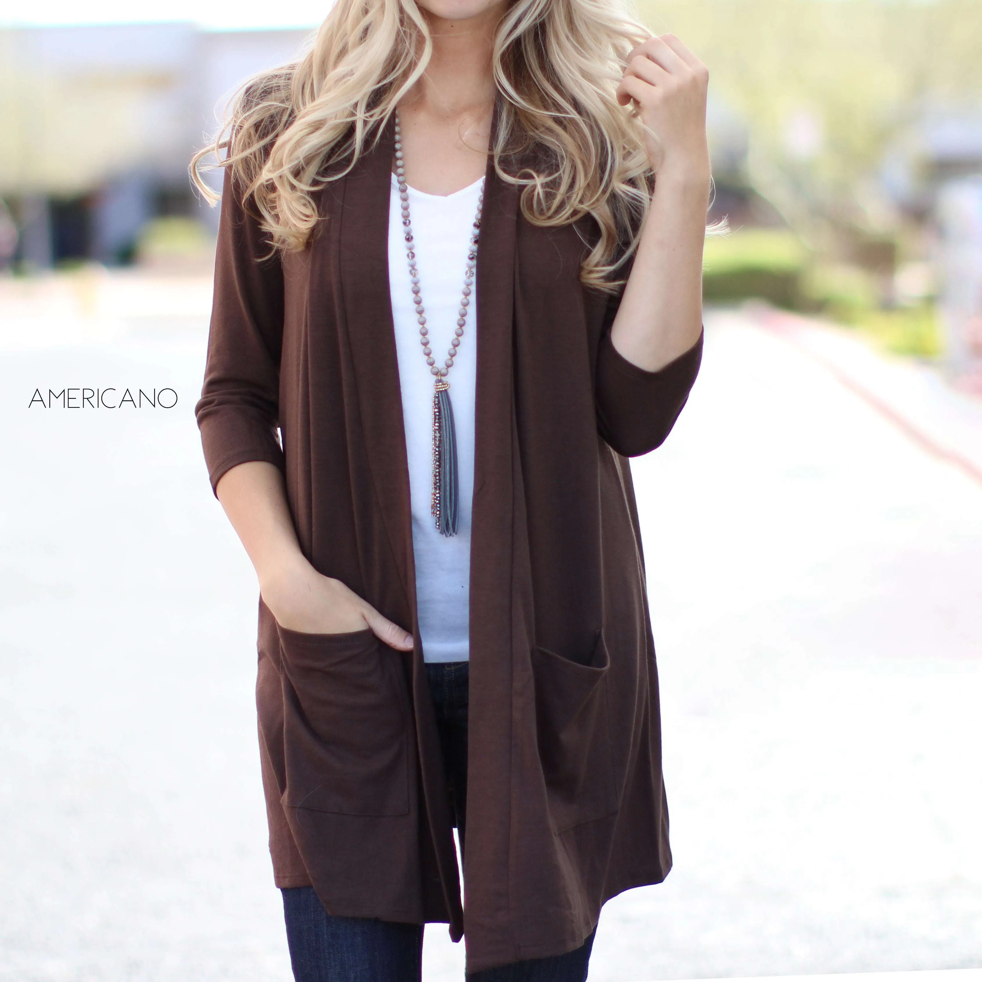 3/4 Sleeve Lightweight Pocket Cardigan