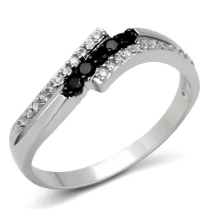 3W122 - Brass Ring Rhodium   Ruthenium Women AAA Grade CZ Jet