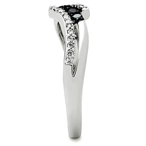 3W122 - Brass Ring Rhodium   Ruthenium Women AAA Grade CZ Jet