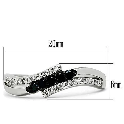 3W122 - Brass Ring Rhodium   Ruthenium Women AAA Grade CZ Jet