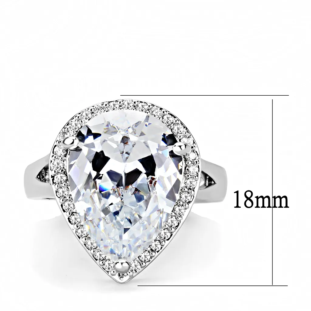 3W1469 - Brass Ring Rhodium Women AAA Grade CZ Clear