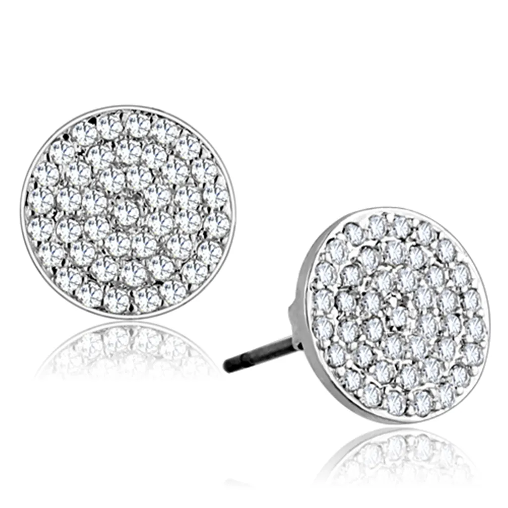 3W693 - Brass Earrings Rhodium Women AAA Grade CZ Clear