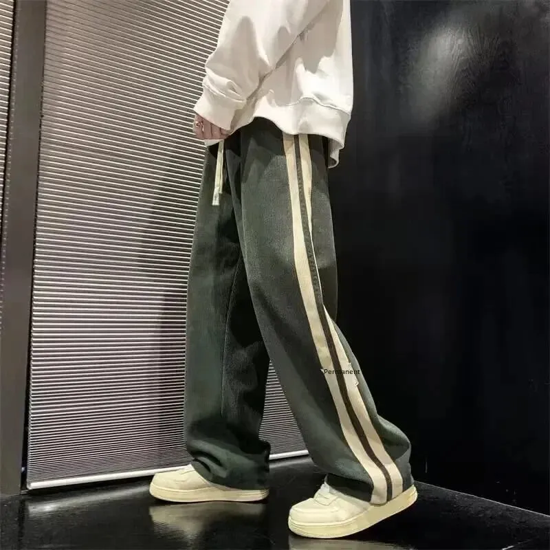 Aidase Spring Autumn Men Corduroy Pants American Retro Casual Long Pants Straight Crotch Loose Style Trendy Wide Leg Pants