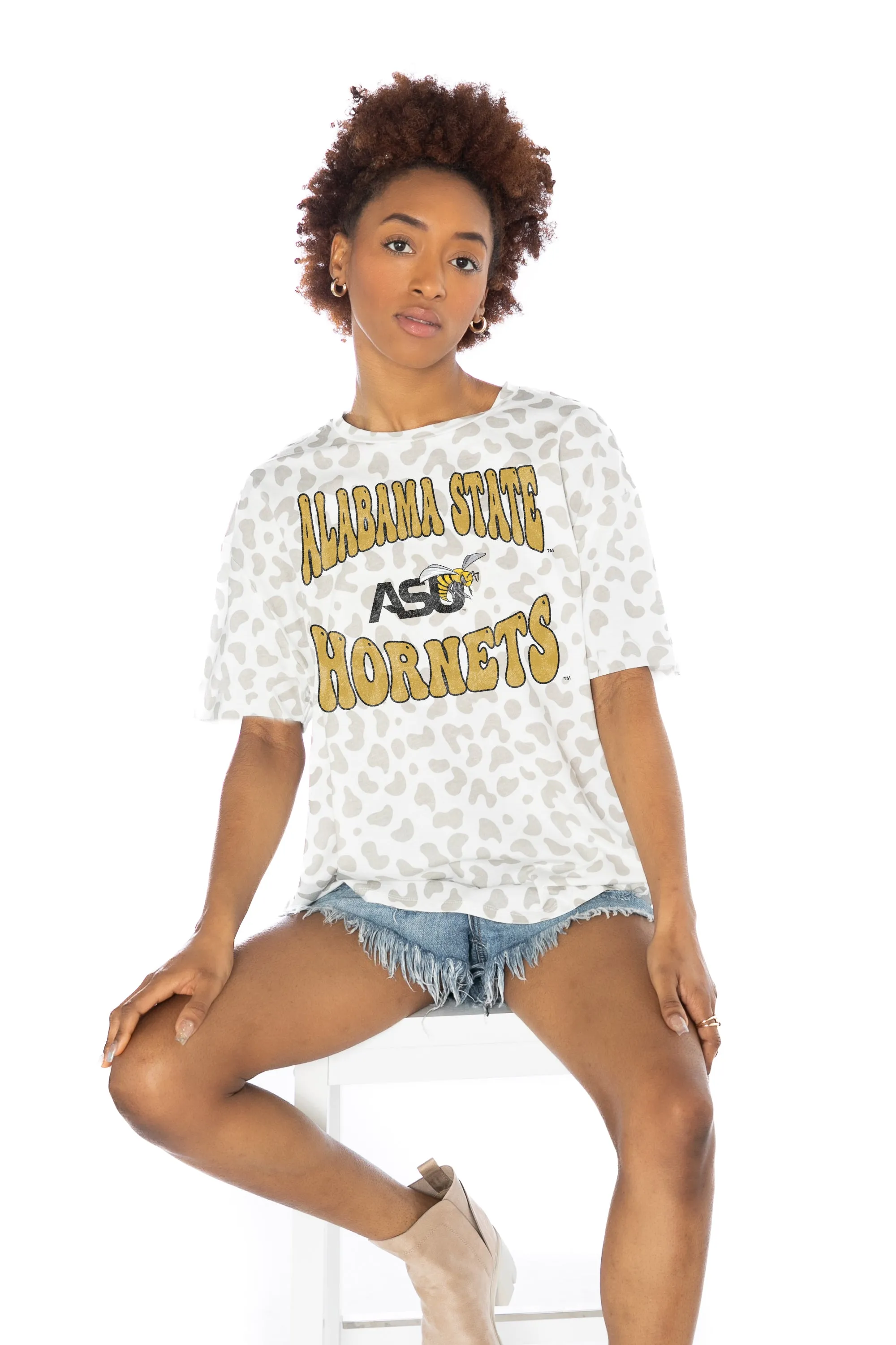 ALABAMA STATE HORNETS CRUSHING VICTORY SUBTLE LEOPARD PRINT TEE