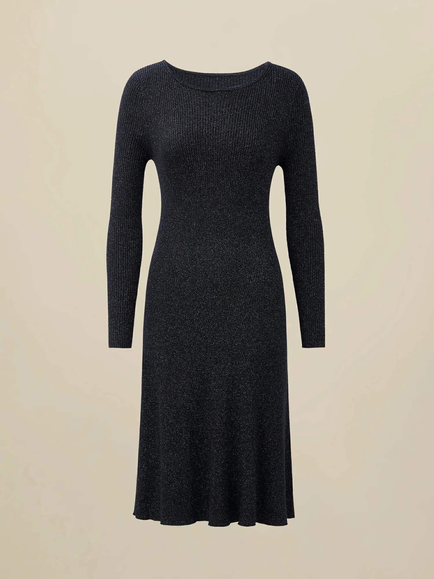 Amoretu Wool Gold Silver Yarn Long Sleeve Knit Dress