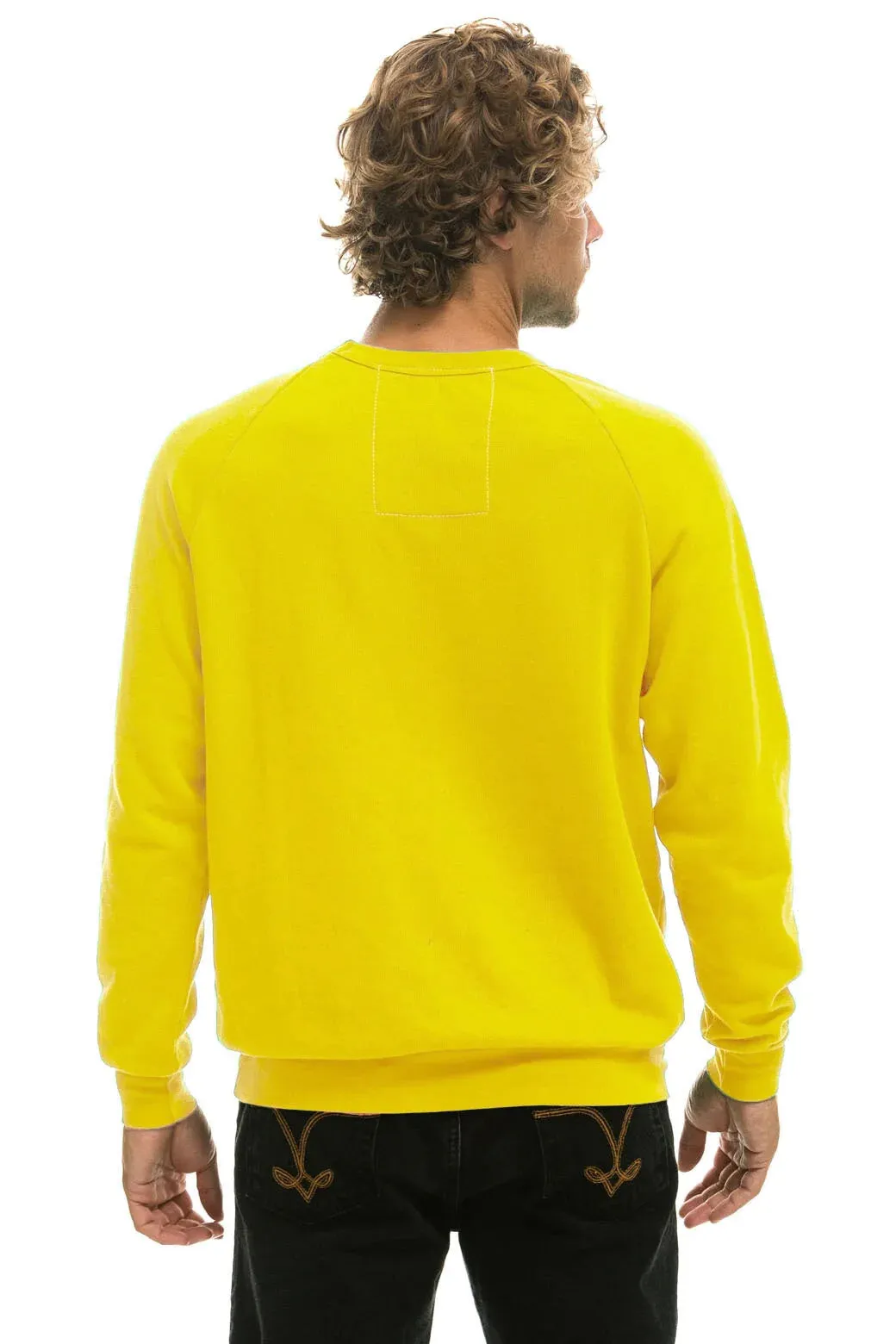 AVIATOR NATION UNISEX 5 STRIPE UNISEX CREW SWEATSHIRT LEMON/YELLOW PURPLE