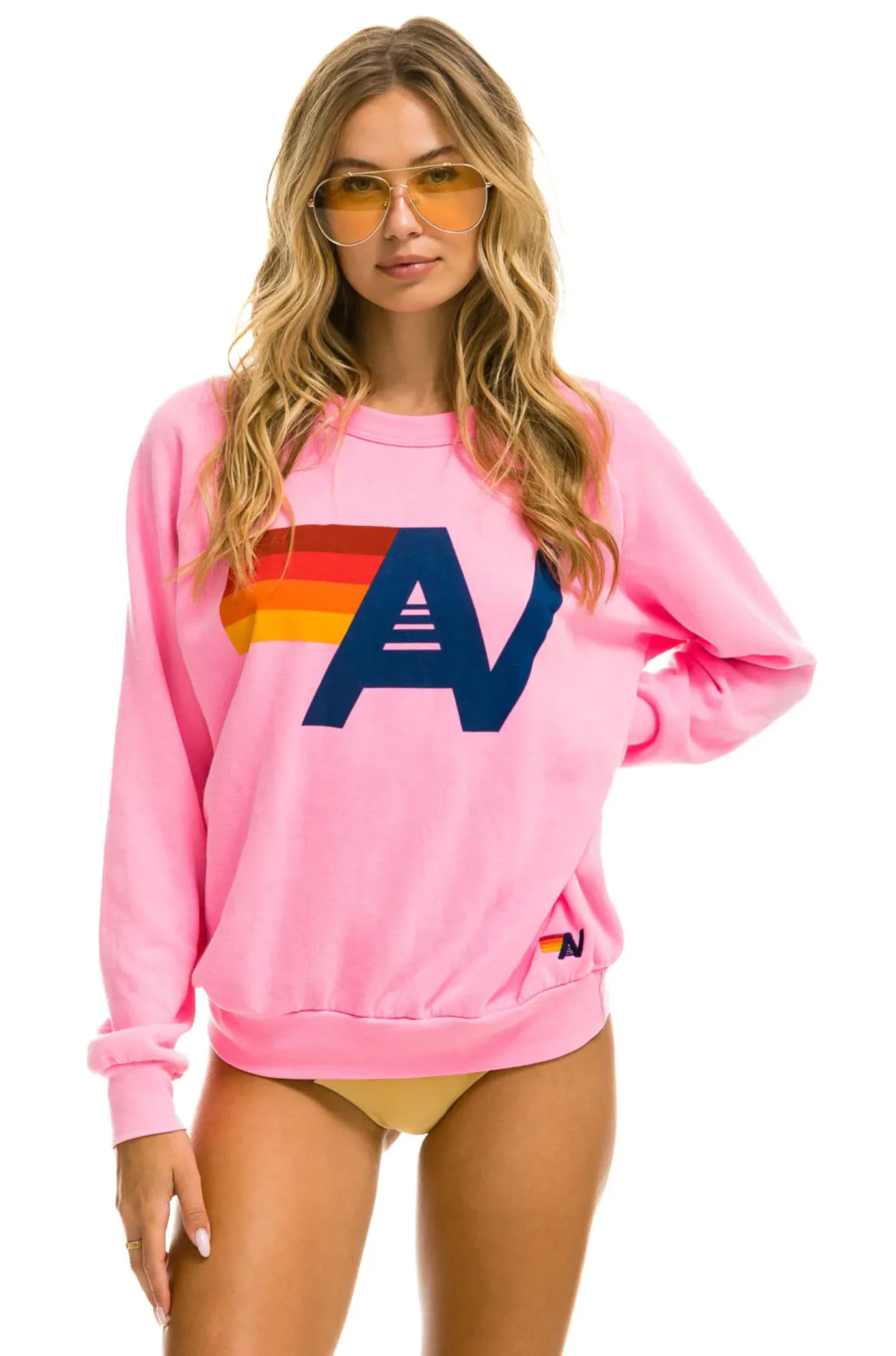 AVIATOR NATION UNISEX LOGO SWEATSHIRT IN NEON PINK