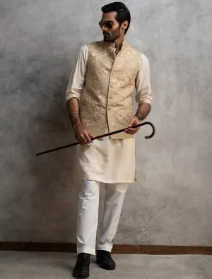 BEIGE RAW SILK EMBROIDERED WAISTCOAT