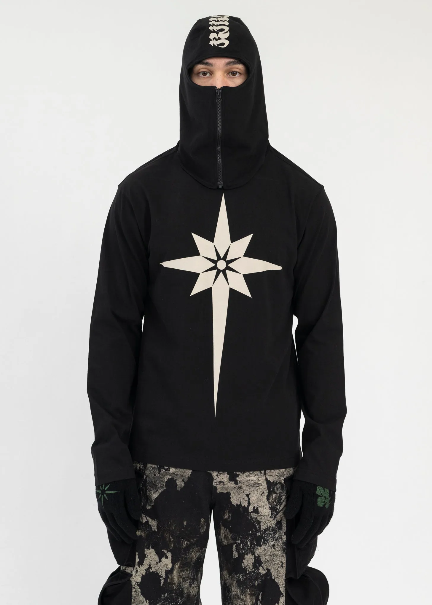BLACK ORIGAMI PRINT MASK LS T-SHIRT