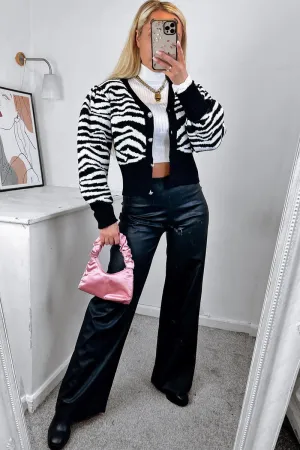 Black PU Croc Leather Straight Leg Trousers - Sevyn