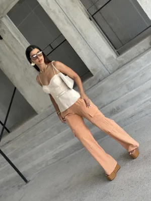 Brazilian Cargo Pants with Straight, Wide-Leg Cut and Topstitching Detail