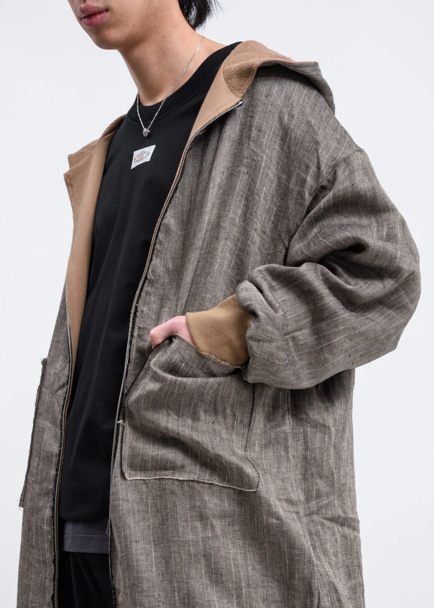 Camel Reversible Long Zip Up Hoodie