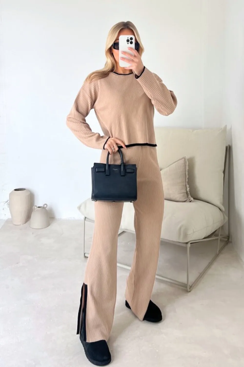 Cassie beige knit jumper and trousers