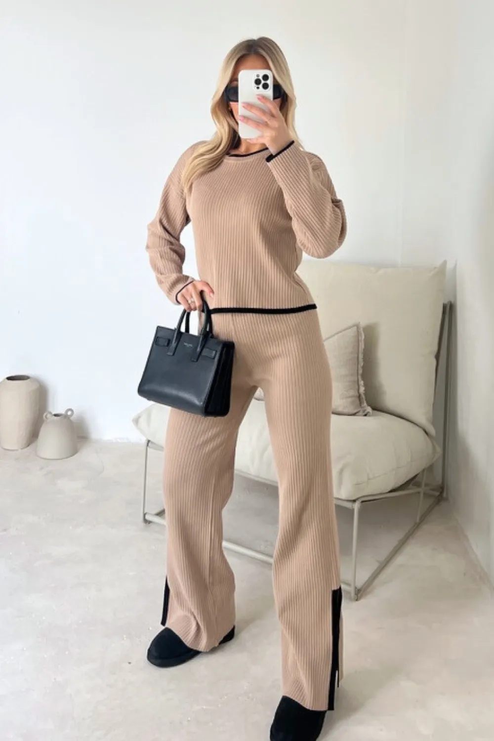 Cassie beige knit jumper and trousers