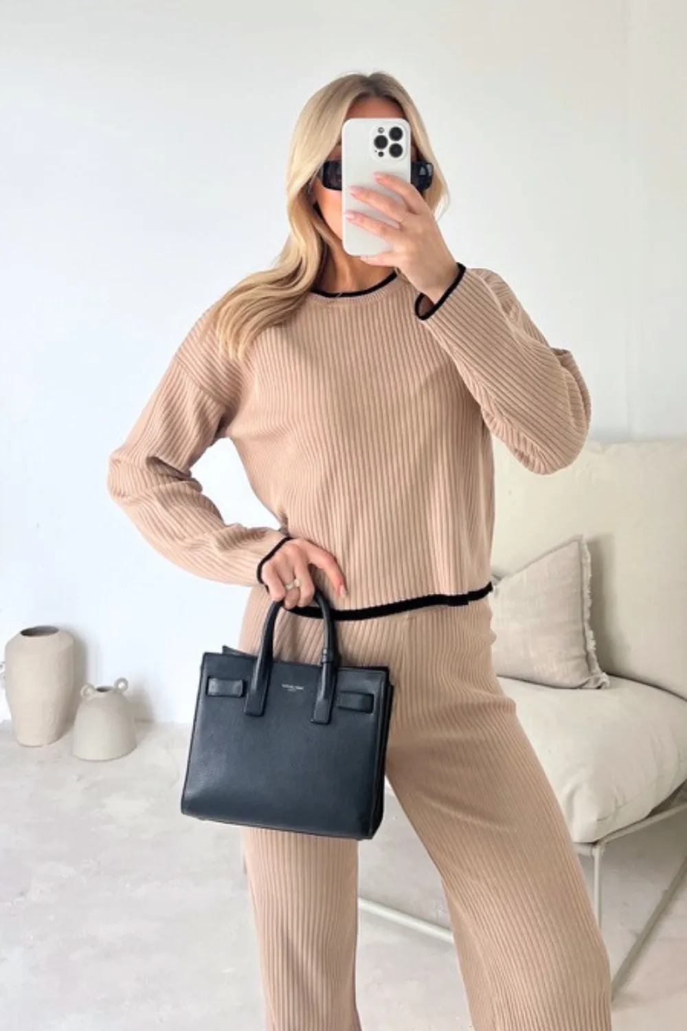 Cassie beige knit jumper and trousers