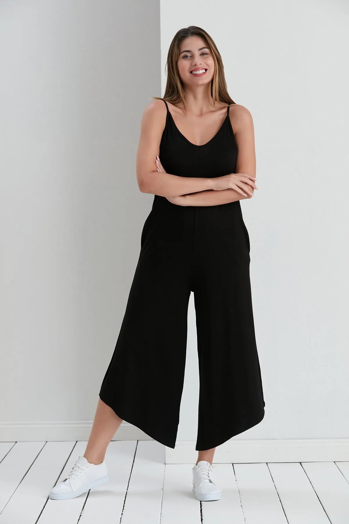 Cozy Loose fit Oversize Wide leg Jumpsuit in Black