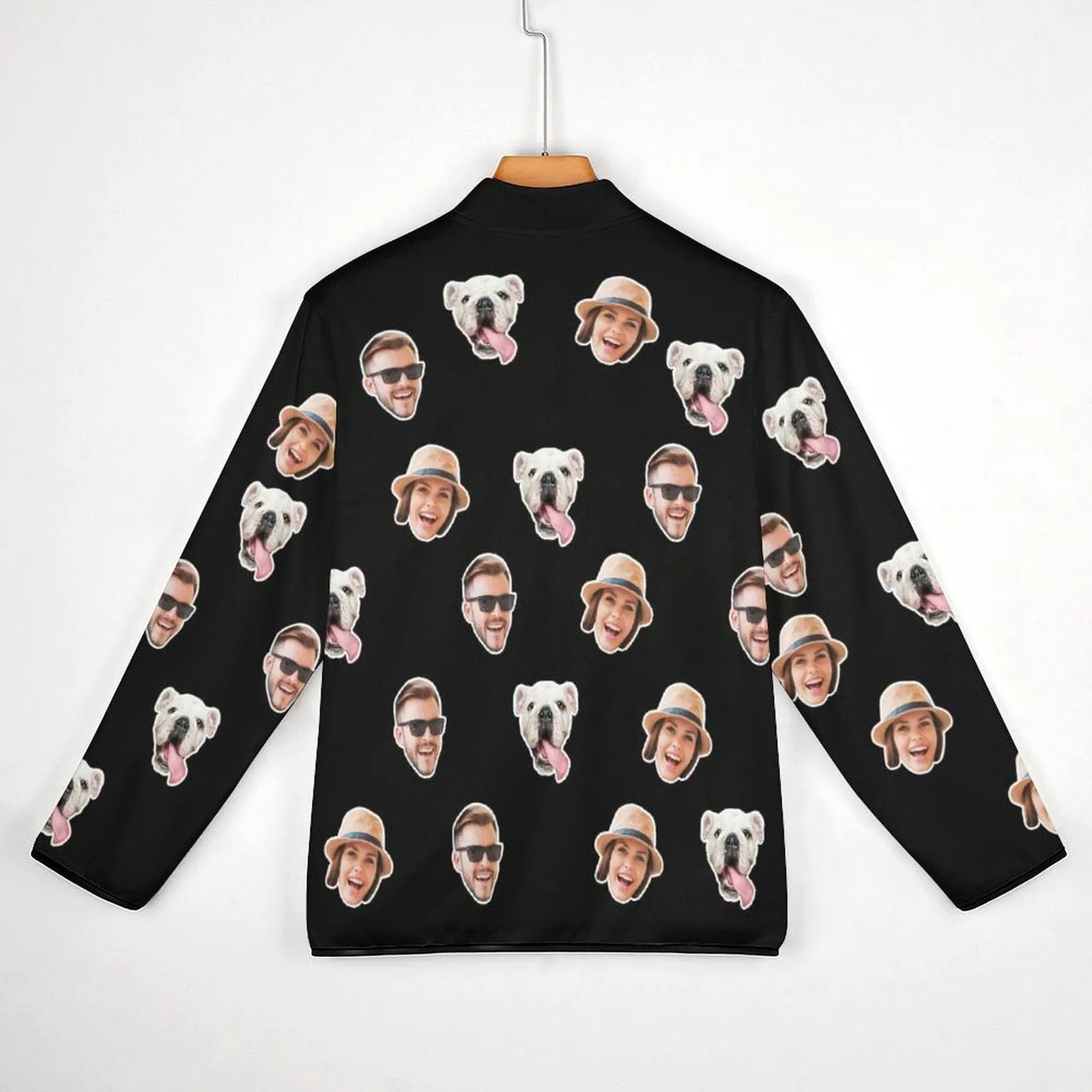 Custom Faces Black Background Loose Sweatshirts Personalized Men's Stand Collar Sweatshirts