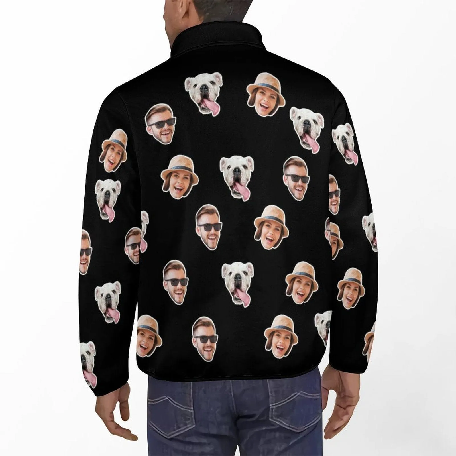 Custom Faces Black Background Loose Sweatshirts Personalized Men's Stand Collar Sweatshirts