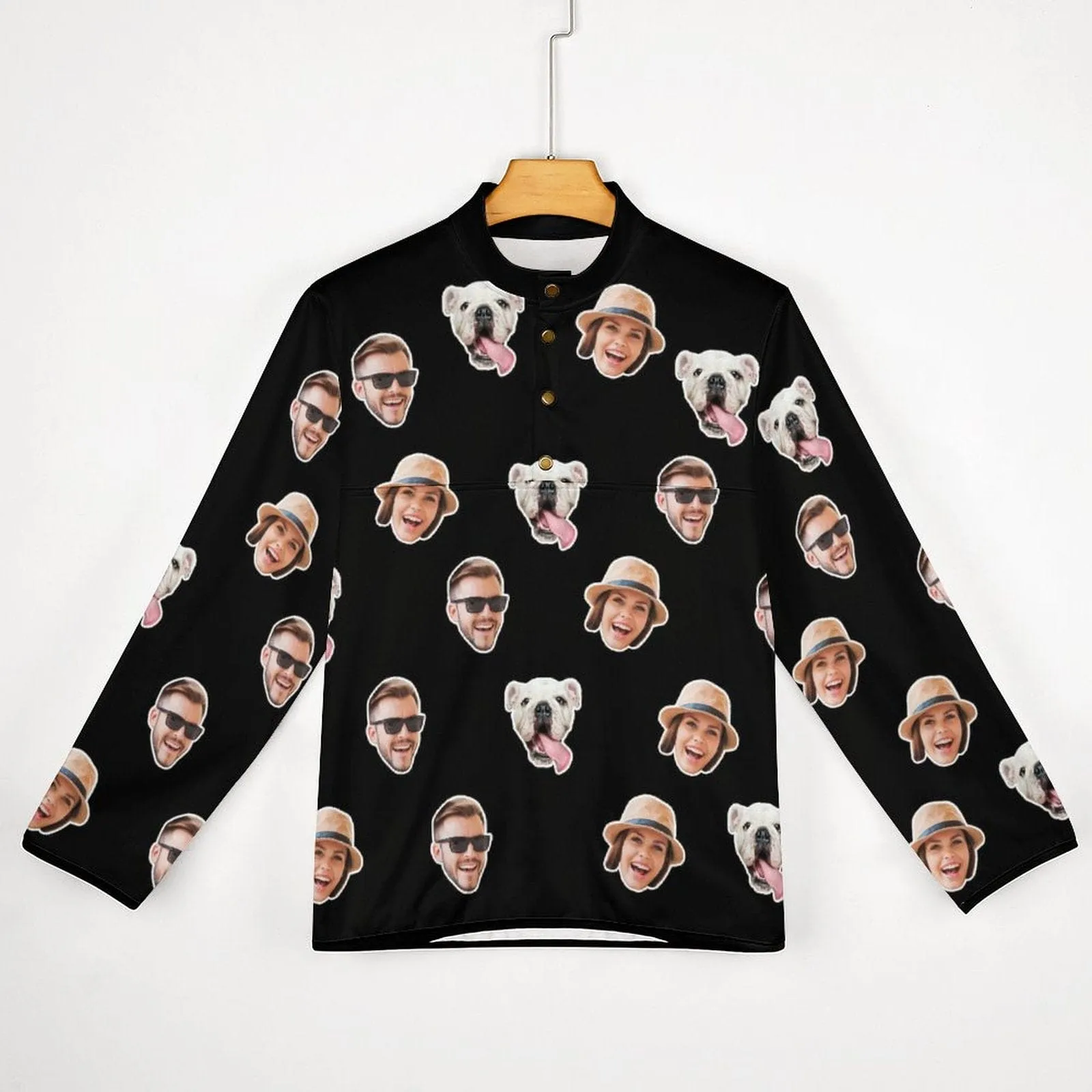 Custom Faces Black Background Loose Sweatshirts Personalized Men's Stand Collar Sweatshirts