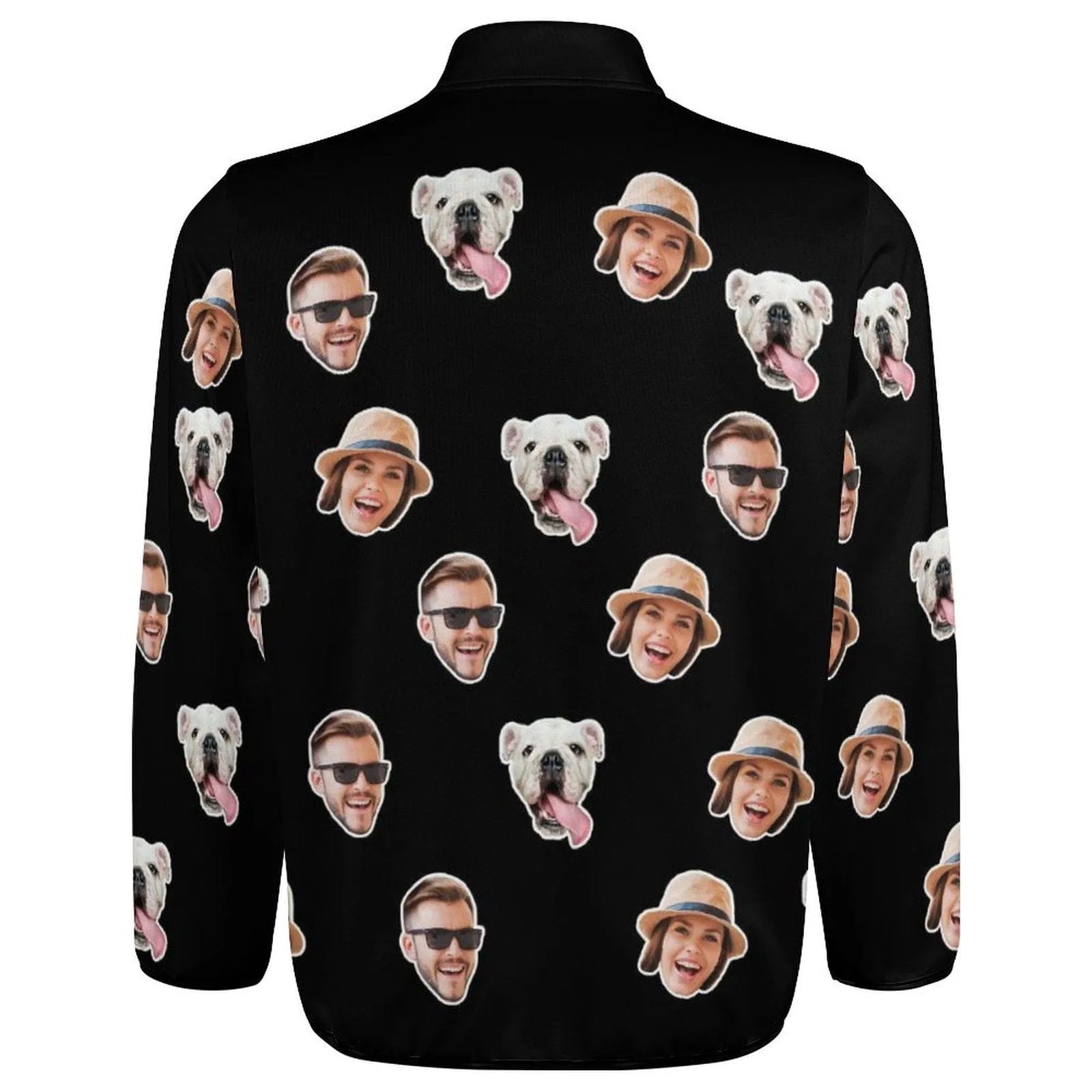 Custom Faces Black Background Loose Sweatshirts Personalized Men's Stand Collar Sweatshirts