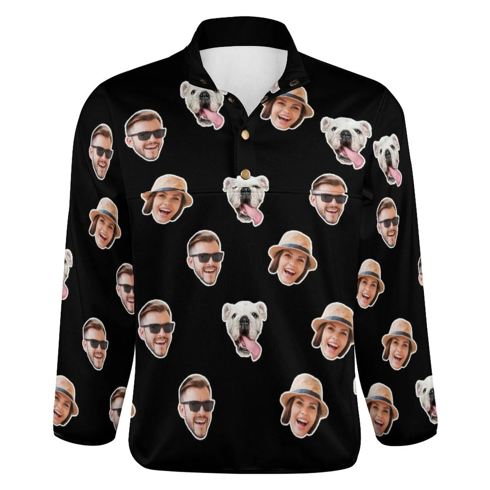Custom Faces Black Background Loose Sweatshirts Personalized Men's Stand Collar Sweatshirts
