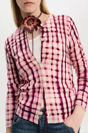 Dorothee Schumacher Watercolor Check Print Cardigan in Pink