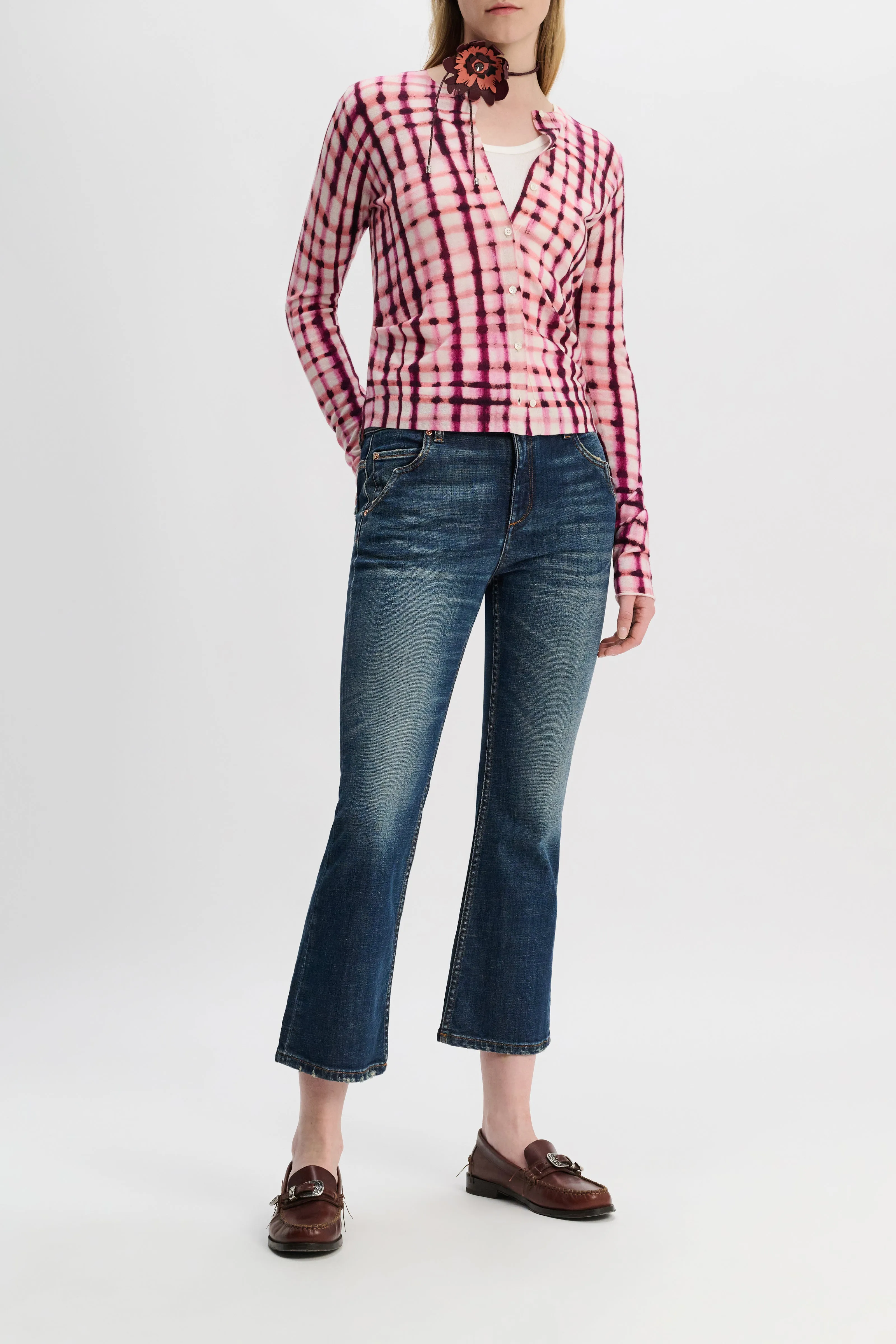 Dorothee Schumacher Watercolor Check Print Cardigan in Pink