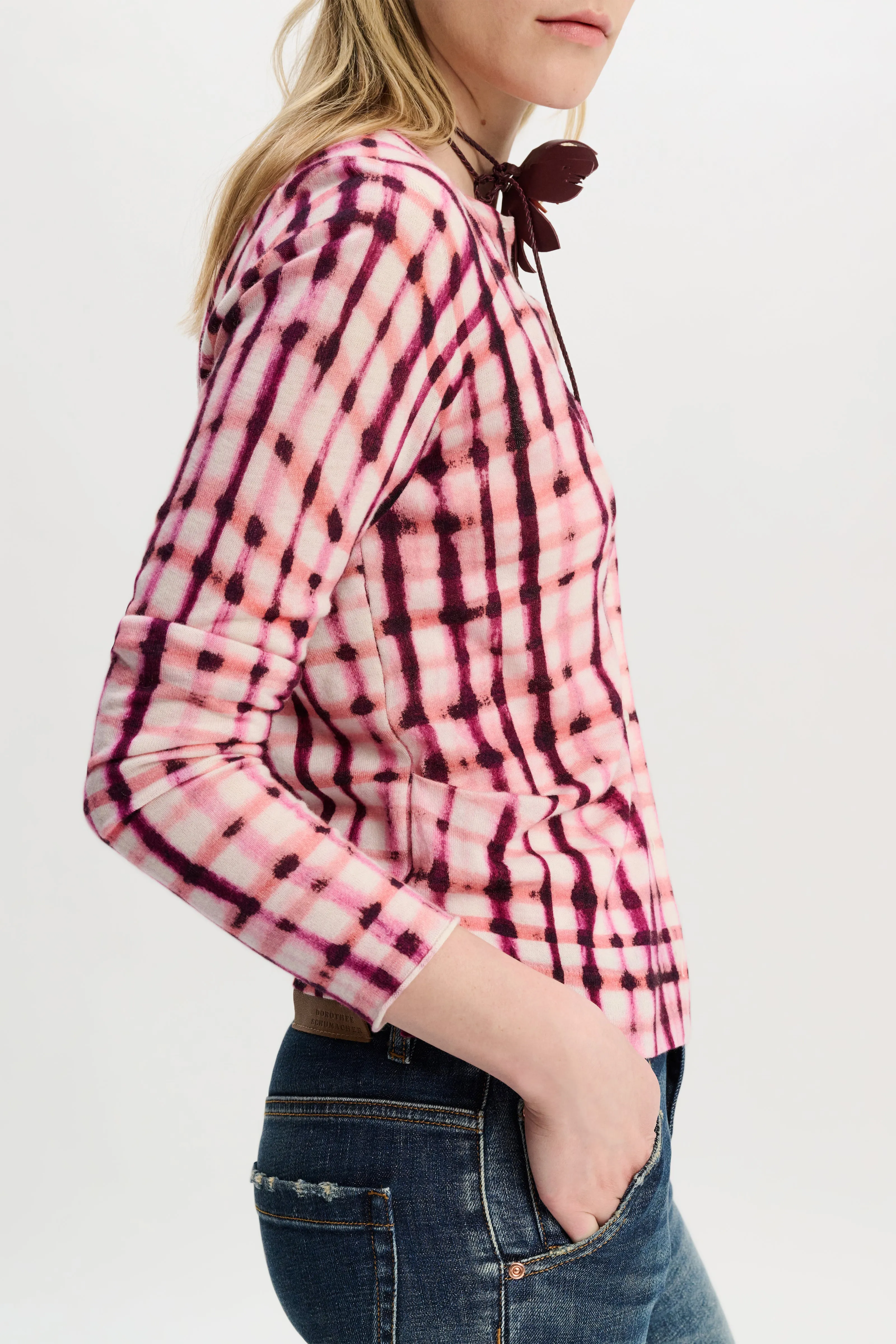 Dorothee Schumacher Watercolor Check Print Cardigan in Pink