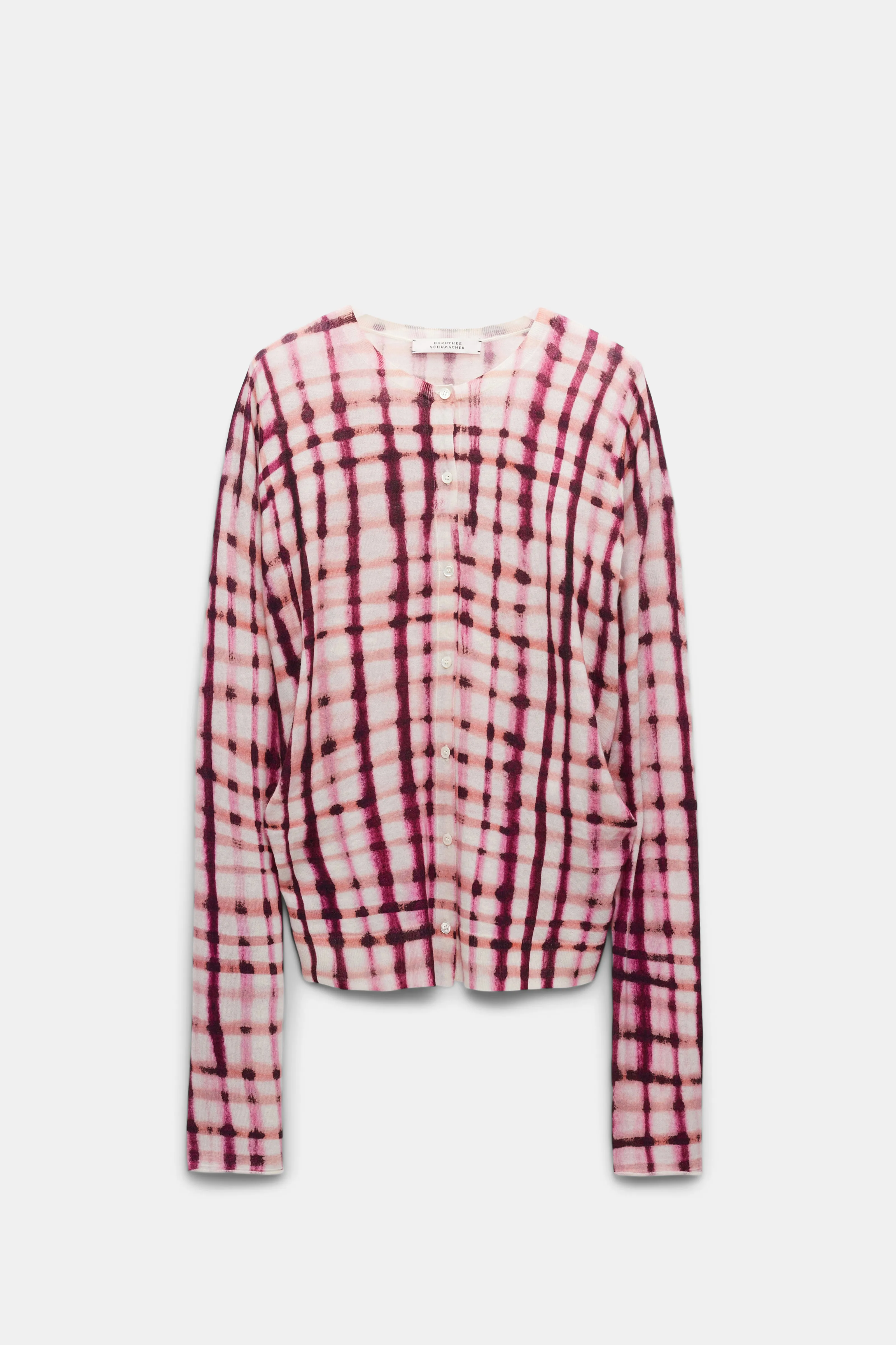 Dorothee Schumacher Watercolor Check Print Cardigan in Pink