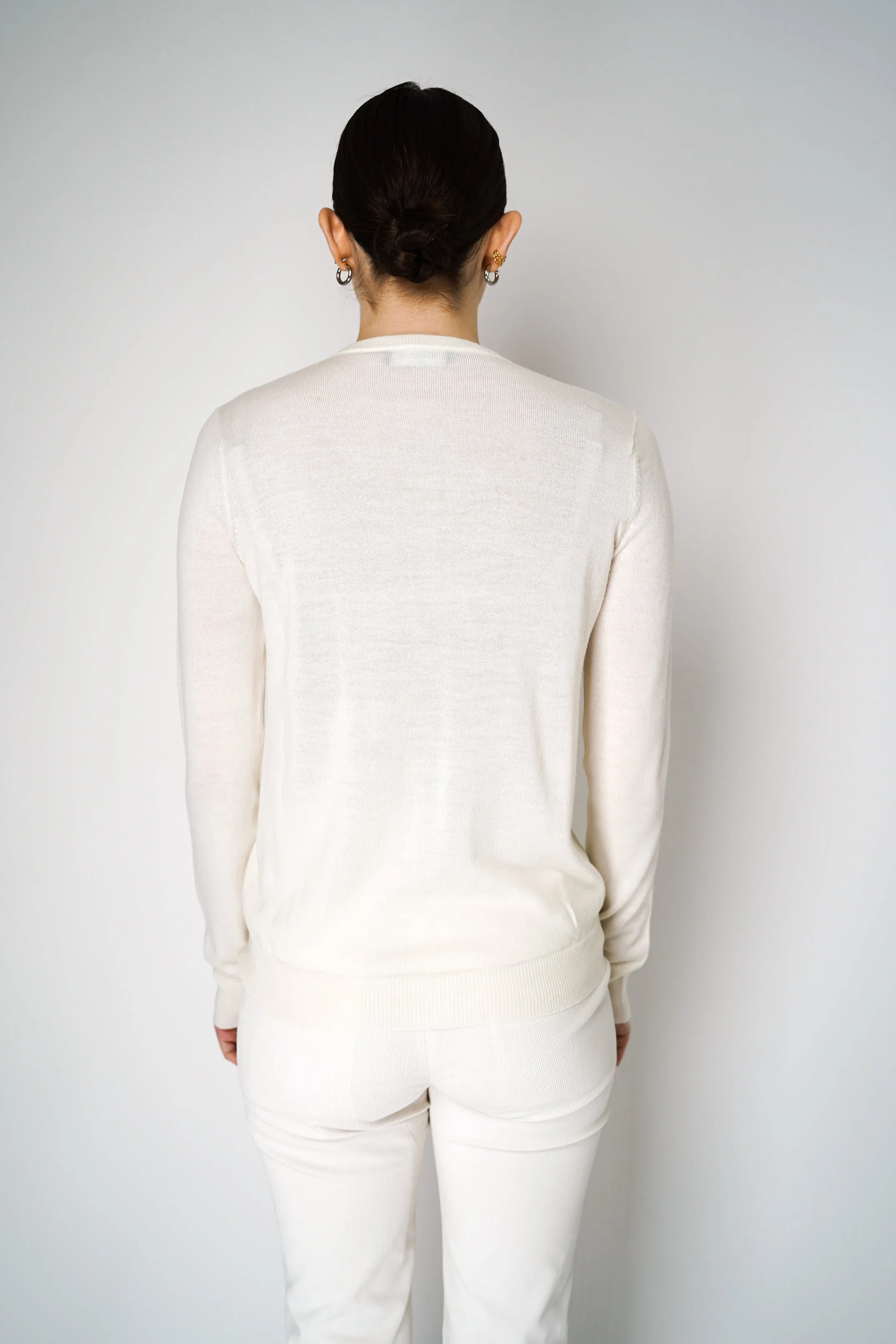 Fabiana Filippi Merino Wool Knitted Cardigan with Rhinestone Details in Off-White