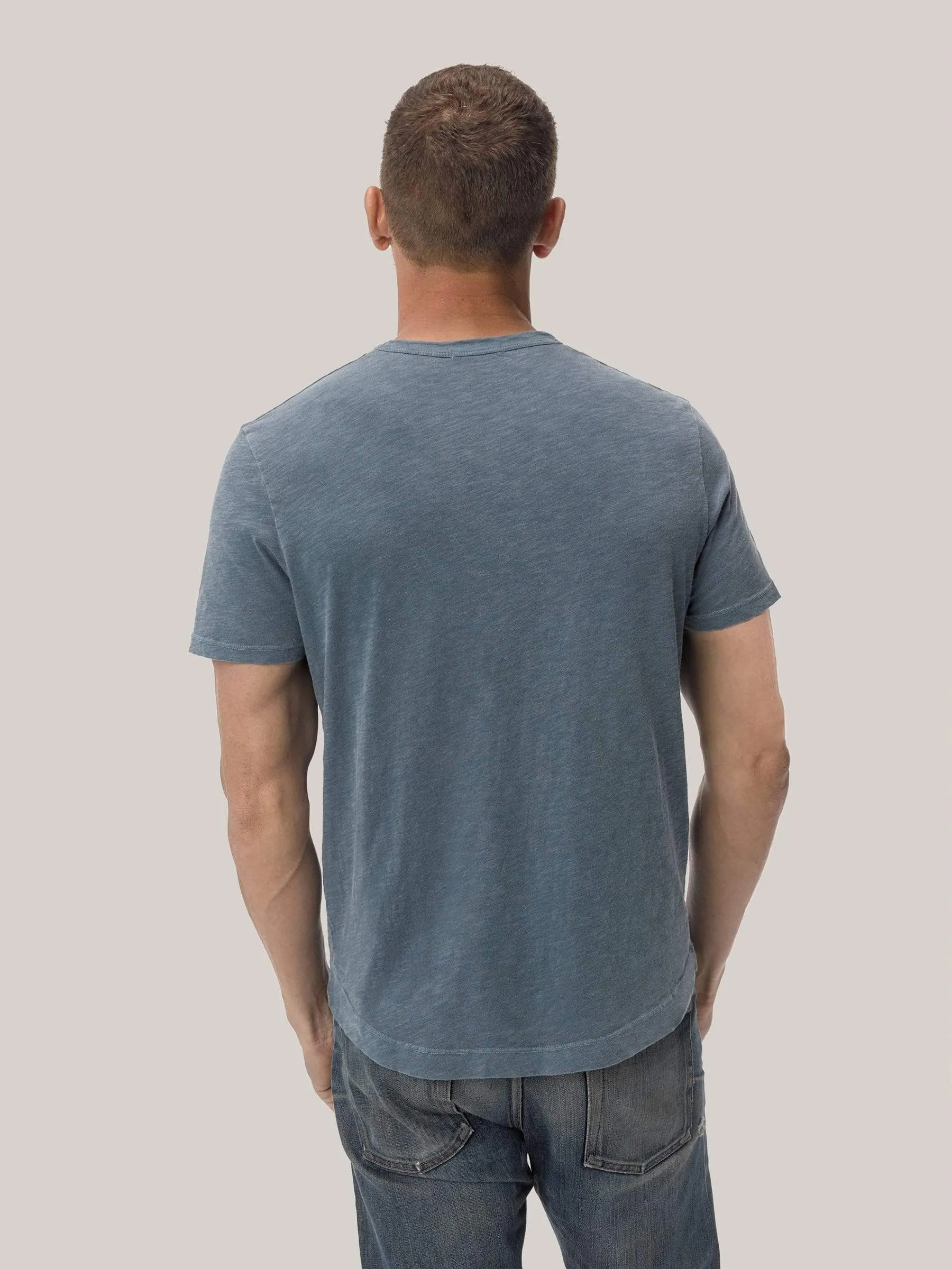 Faded Blue Venice Wash  Slub Curved Hem Tee