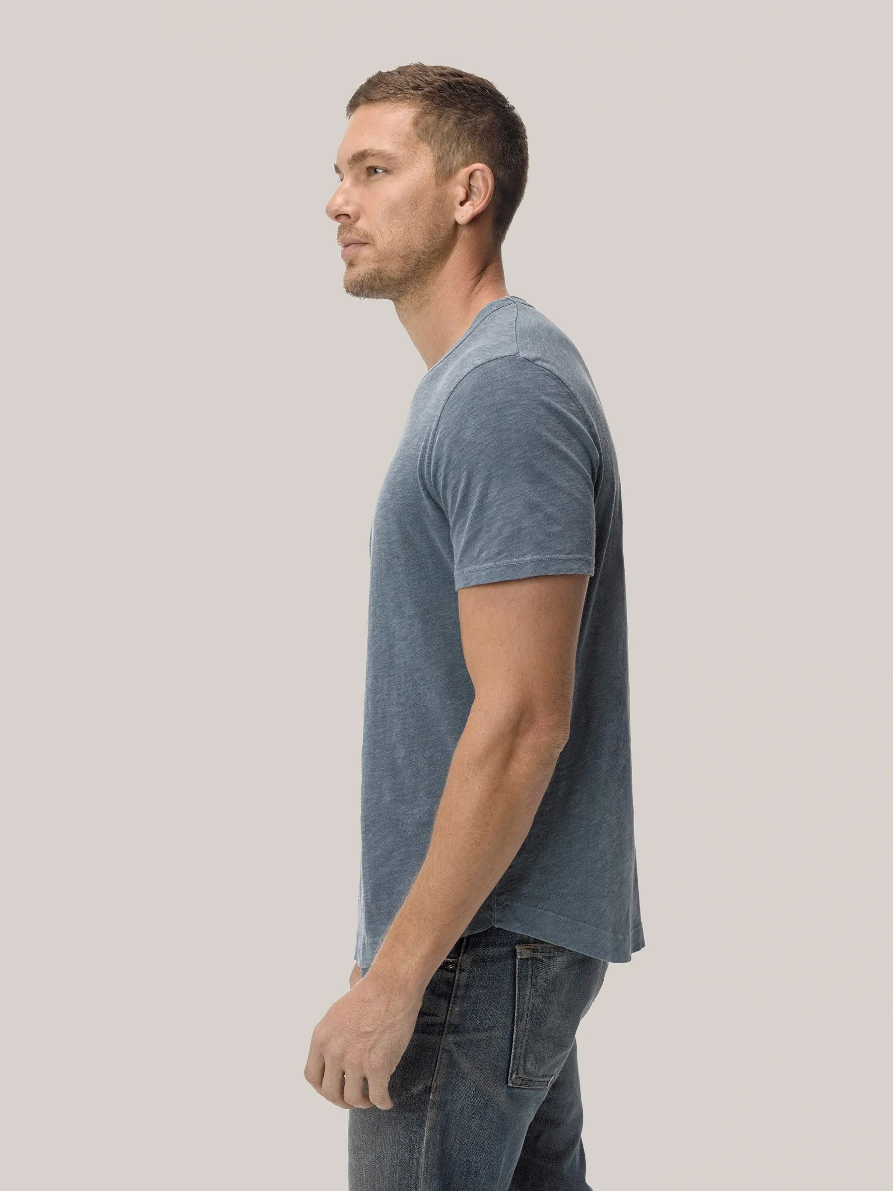 Faded Blue Venice Wash  Slub Curved Hem Tee