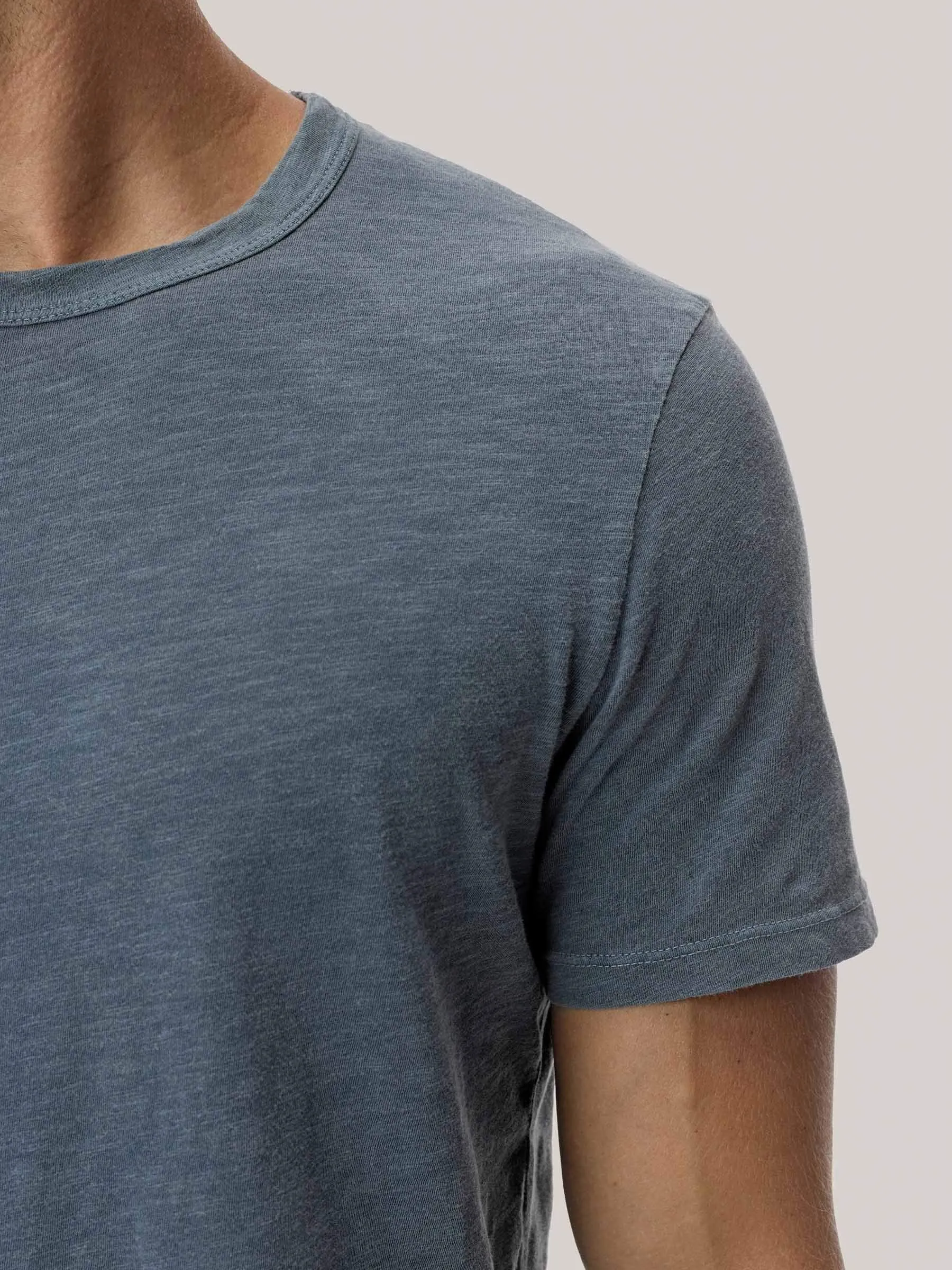 Faded Blue Venice Wash  Slub Curved Hem Tee