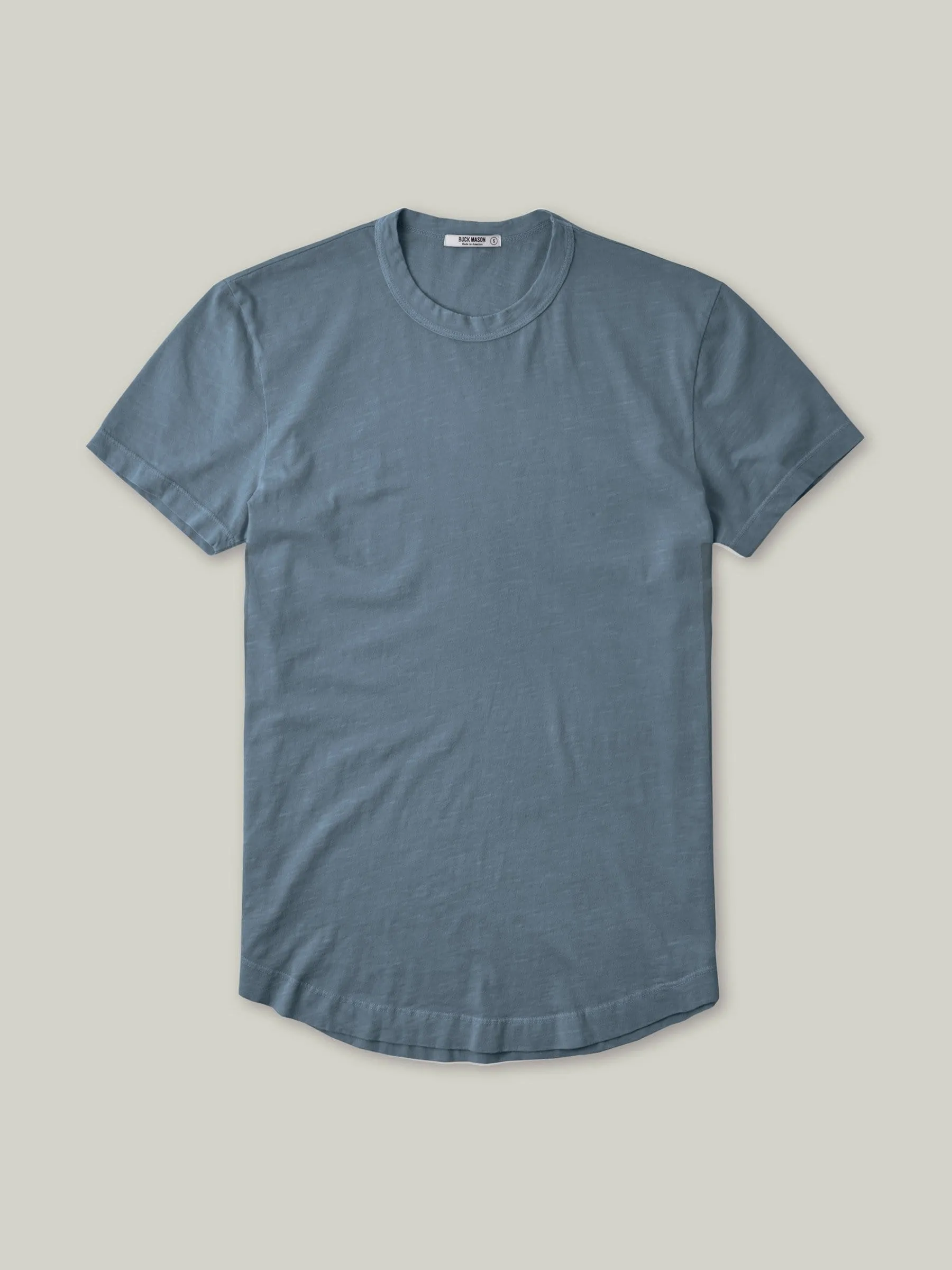 Faded Blue Venice Wash  Slub Curved Hem Tee