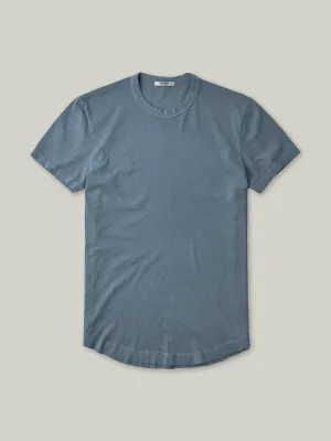 Faded Blue Venice Wash  Slub Curved Hem Tee