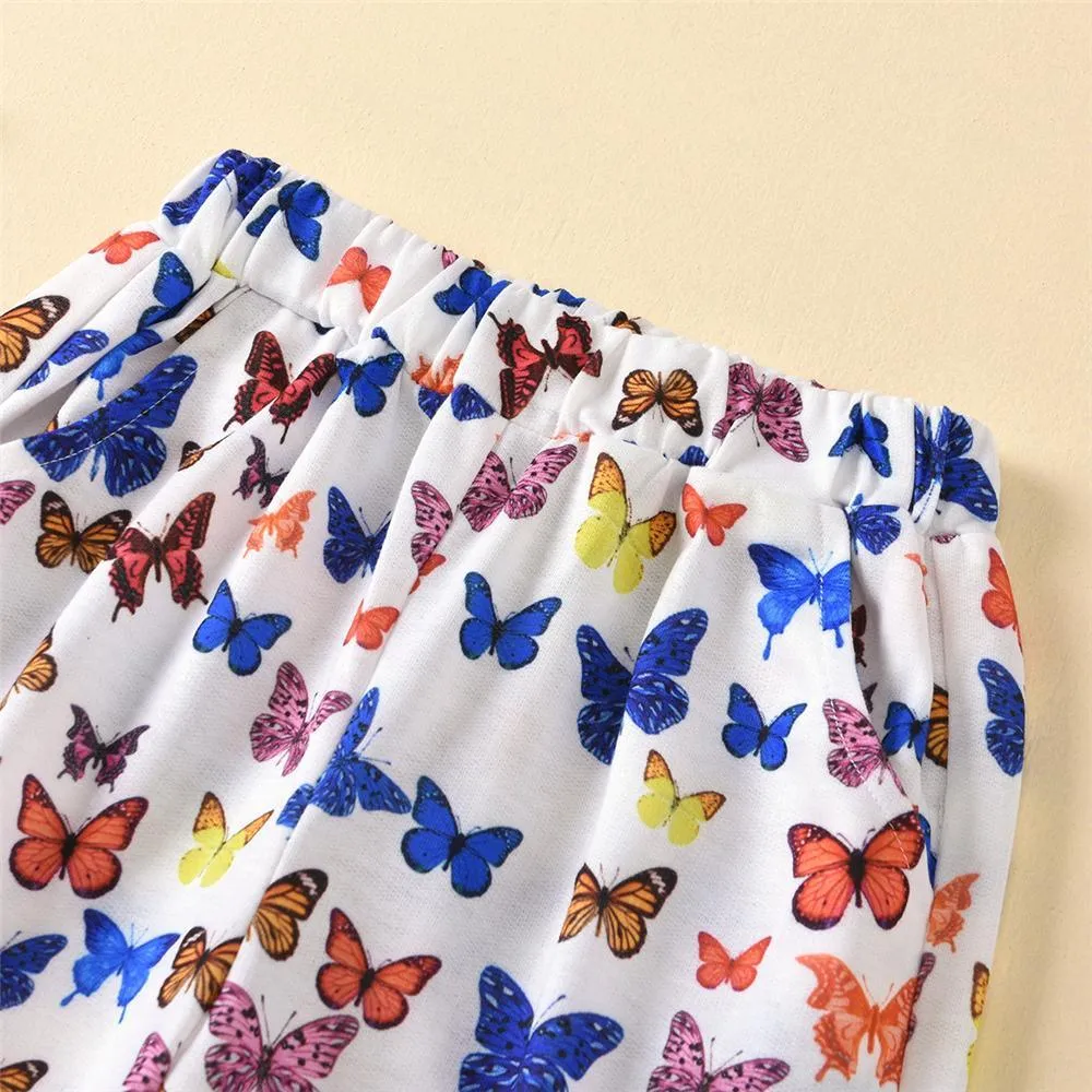 Girls Butterfly Cartoon Printed Casual Trousers Wholesale Childrens Clothing Suppliers
