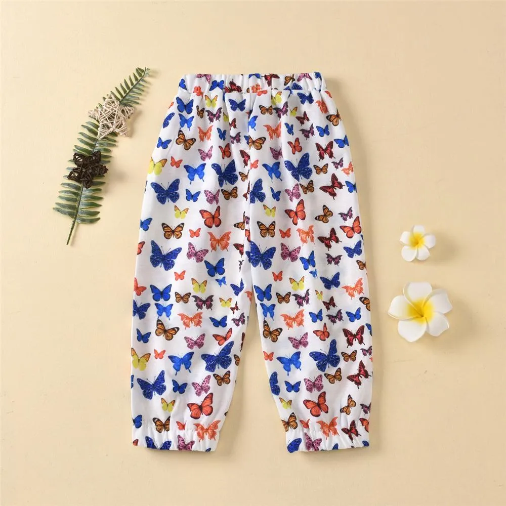 Girls Butterfly Cartoon Printed Casual Trousers Wholesale Childrens Clothing Suppliers