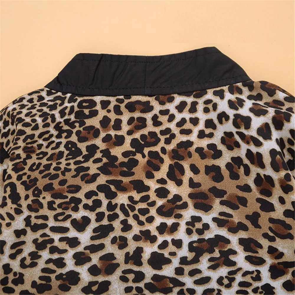 Girls Button Cardigan Leopard Long  Sleeve Top & Trousers Girls Wholesale