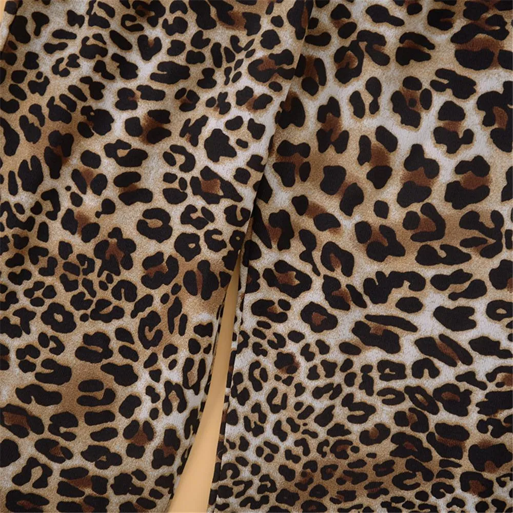 Girls Button Cardigan Leopard Long  Sleeve Top & Trousers Girls Wholesale